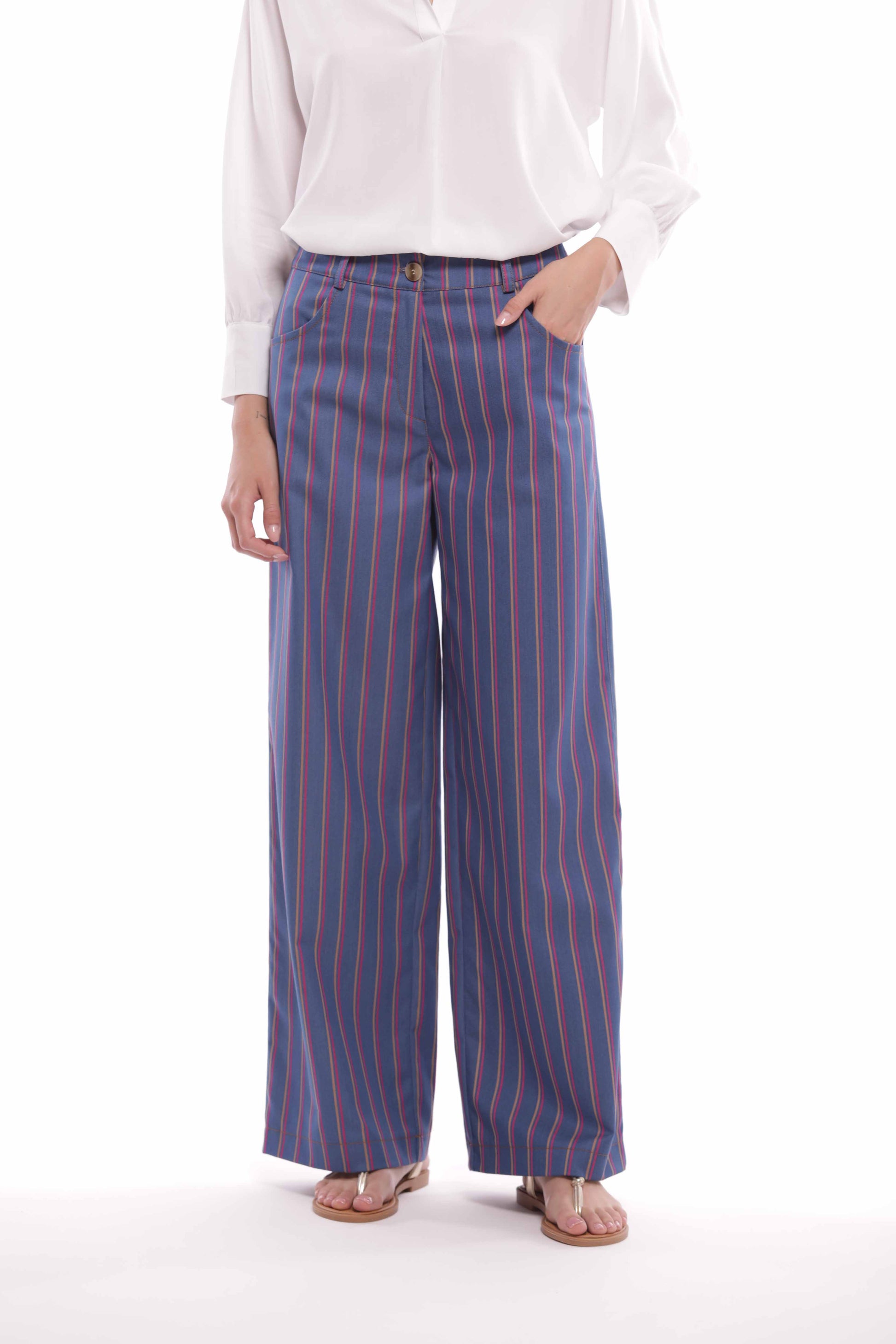 PANTALONE PALAZZO GESSATO EFFETTO DENIM