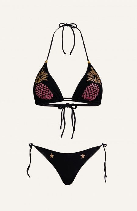 PIN UP STARS-BIKINI TRIANGOLO IMBOTTITO TULLE STAMPA ANANAS LUREX