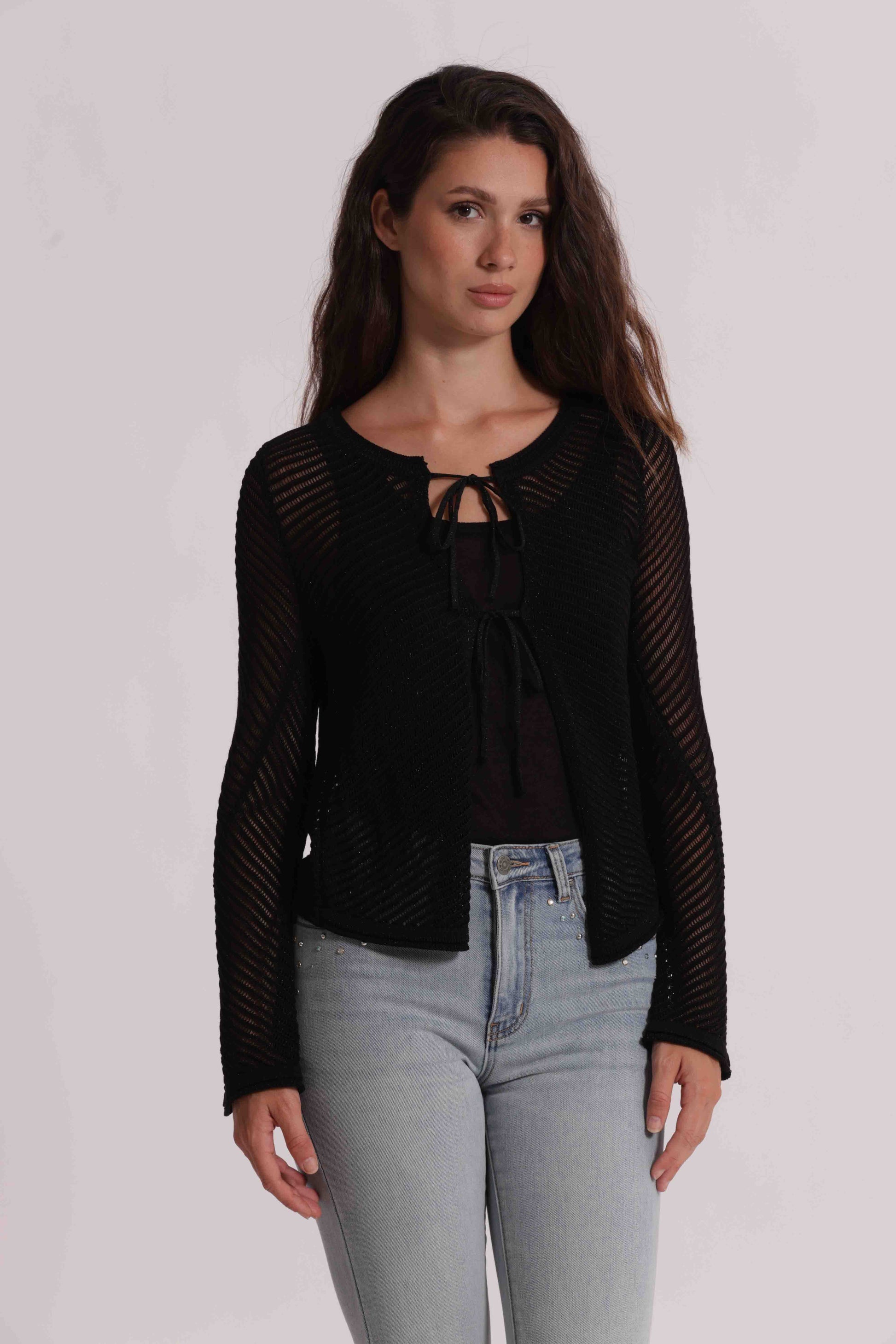 CARDIGAN IN MAGLIA CON FIOCCHI