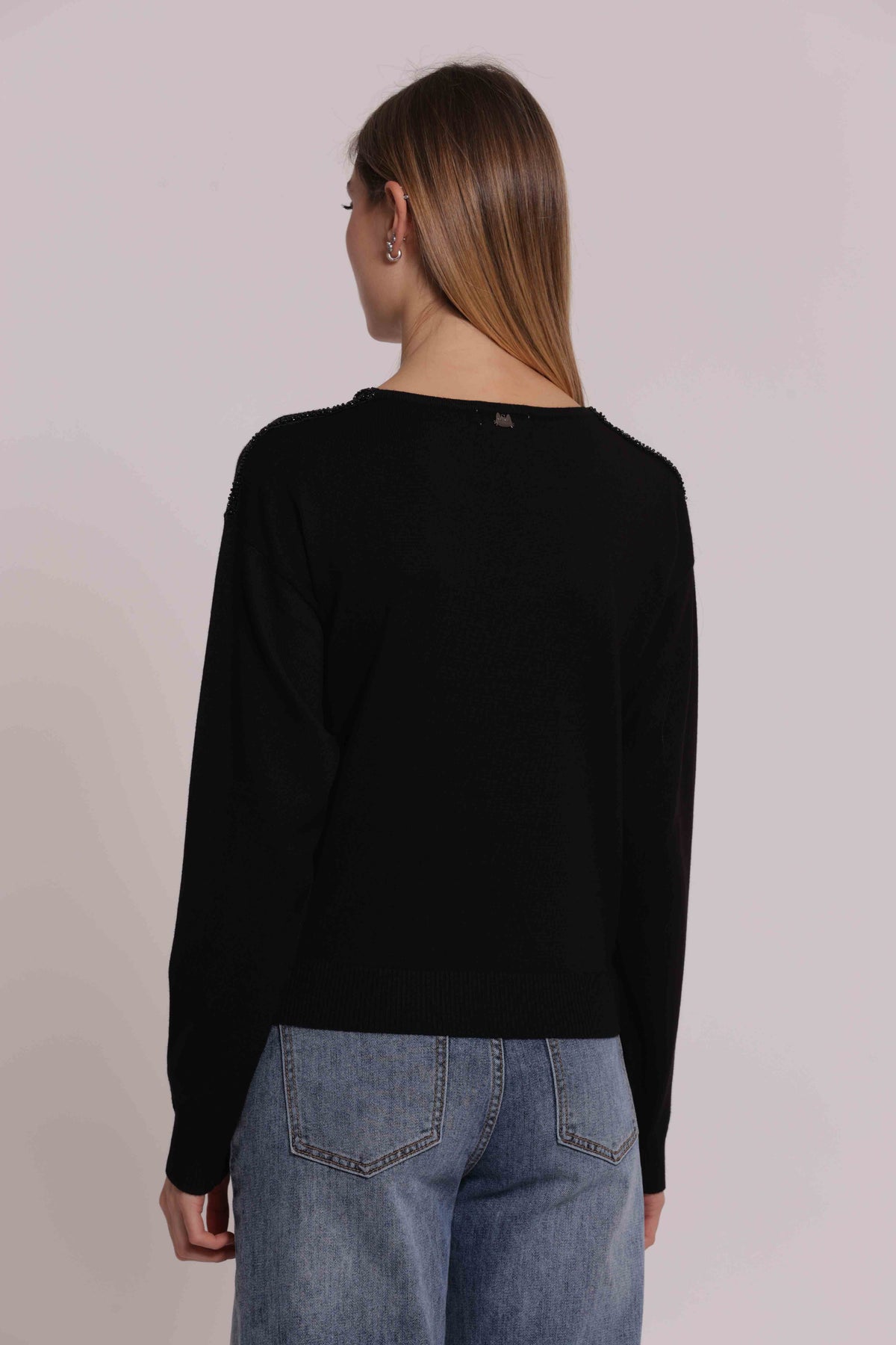MIMI MUA FIRENZE-MAGLIA SCOLLO TONDO CON DETTAGLI PERLINE