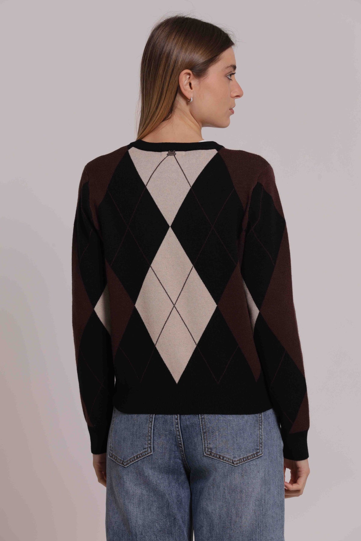 MIMI MUA FIRENZE-MAGLIA CARDIGAN GEOMETRICO CON BOTTONI GIOIELLO