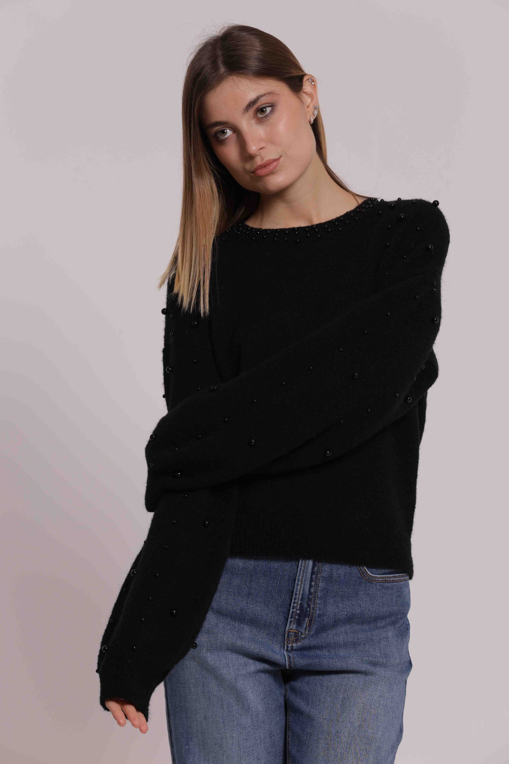 MIMI MUA FIRENZE-MAGLIA SCOLLO TONDO CON PERLE
