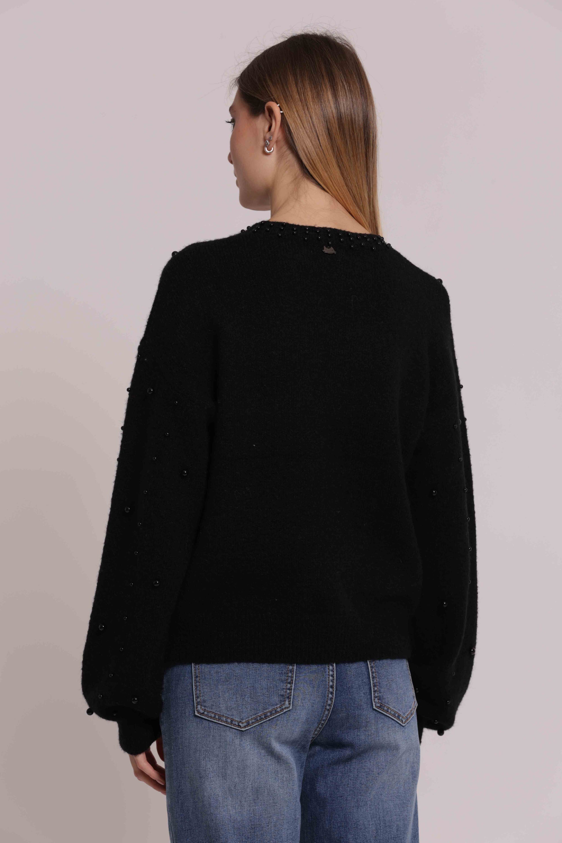 MIMI MUA FIRENZE-MAGLIA SCOLLO TONDO CON PERLE