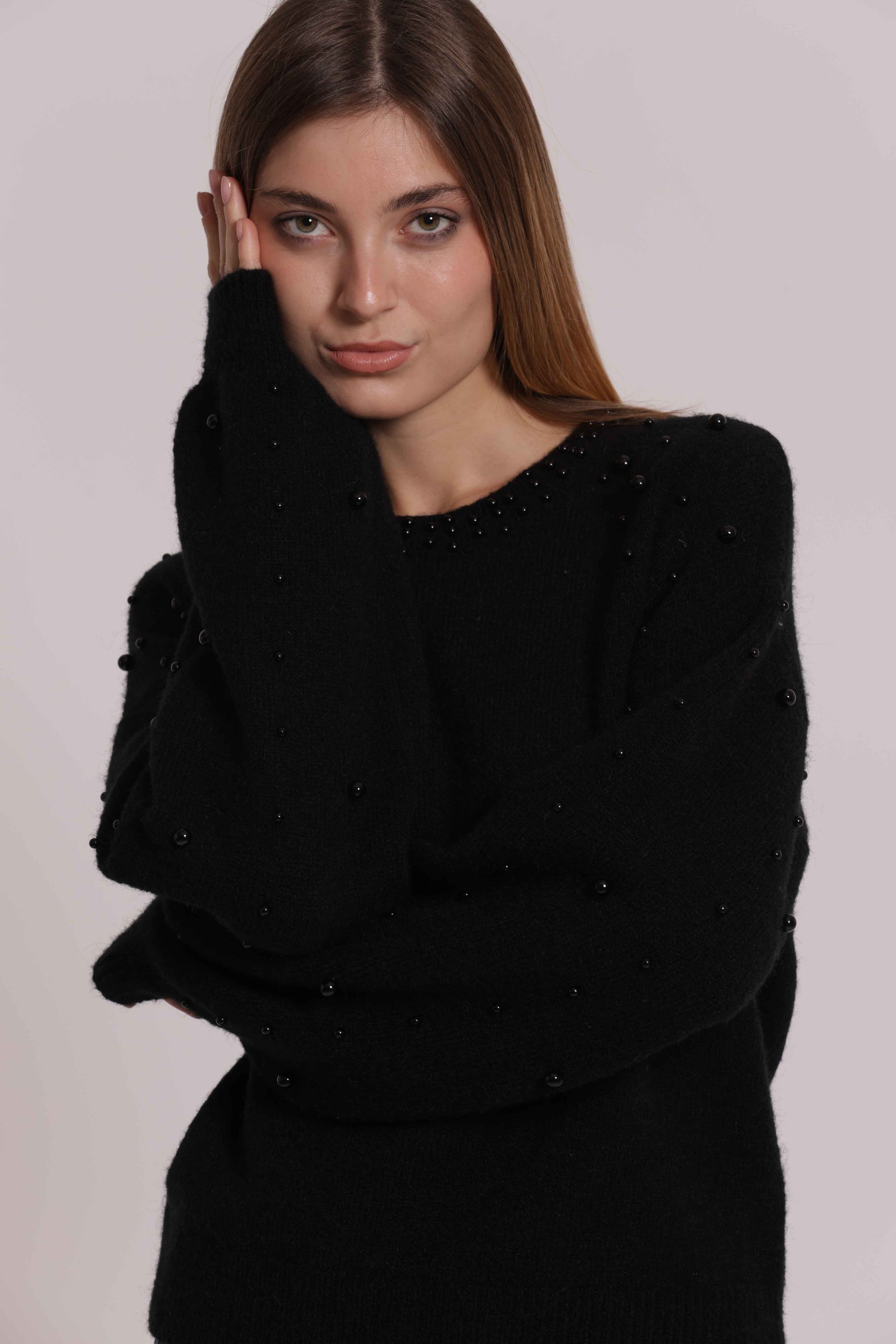MIMI MUA FIRENZE-MAGLIA SCOLLO TONDO CON PERLE