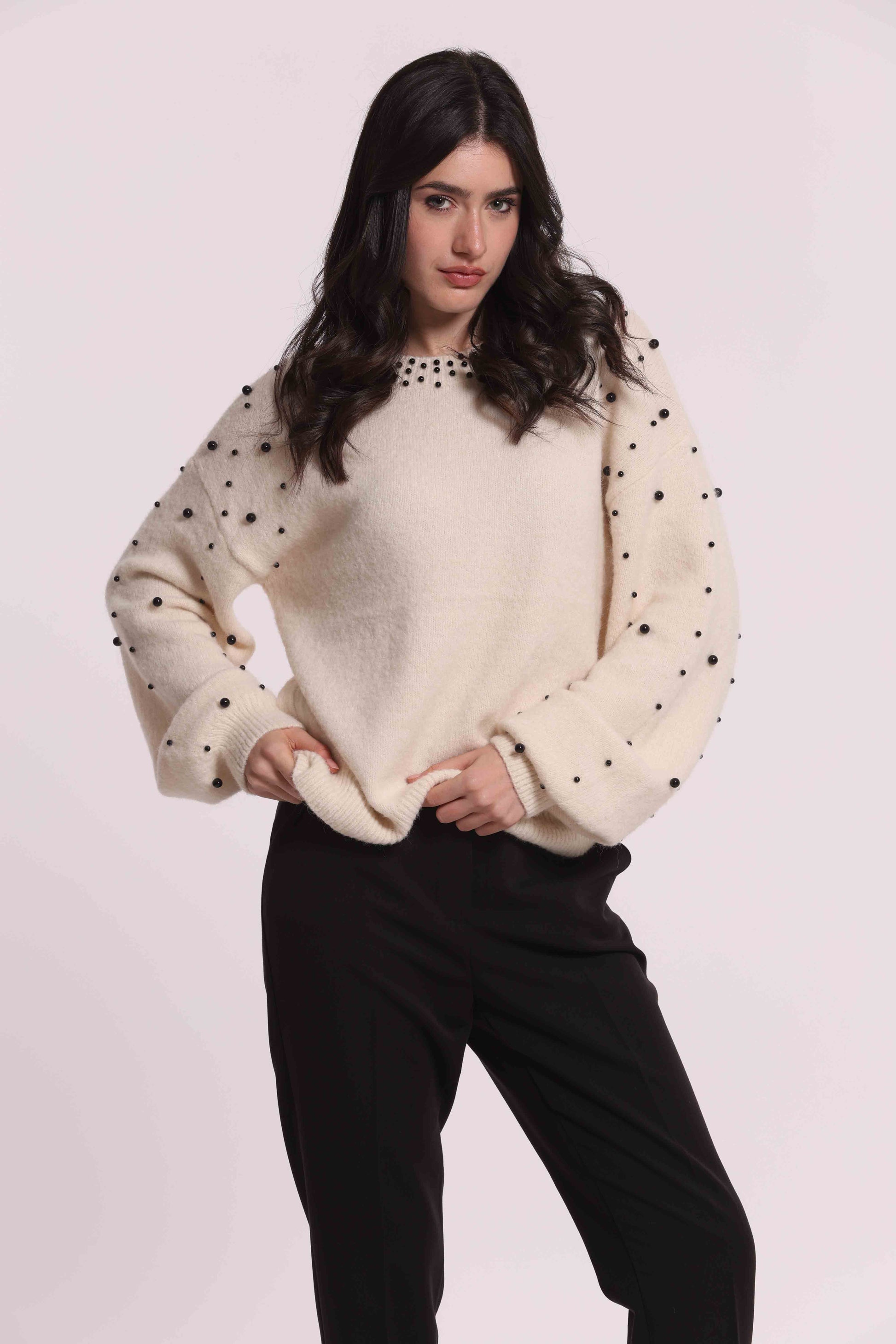 MIMI MUA FIRENZE-MAGLIA SCOLLO TONDO CON PERLE