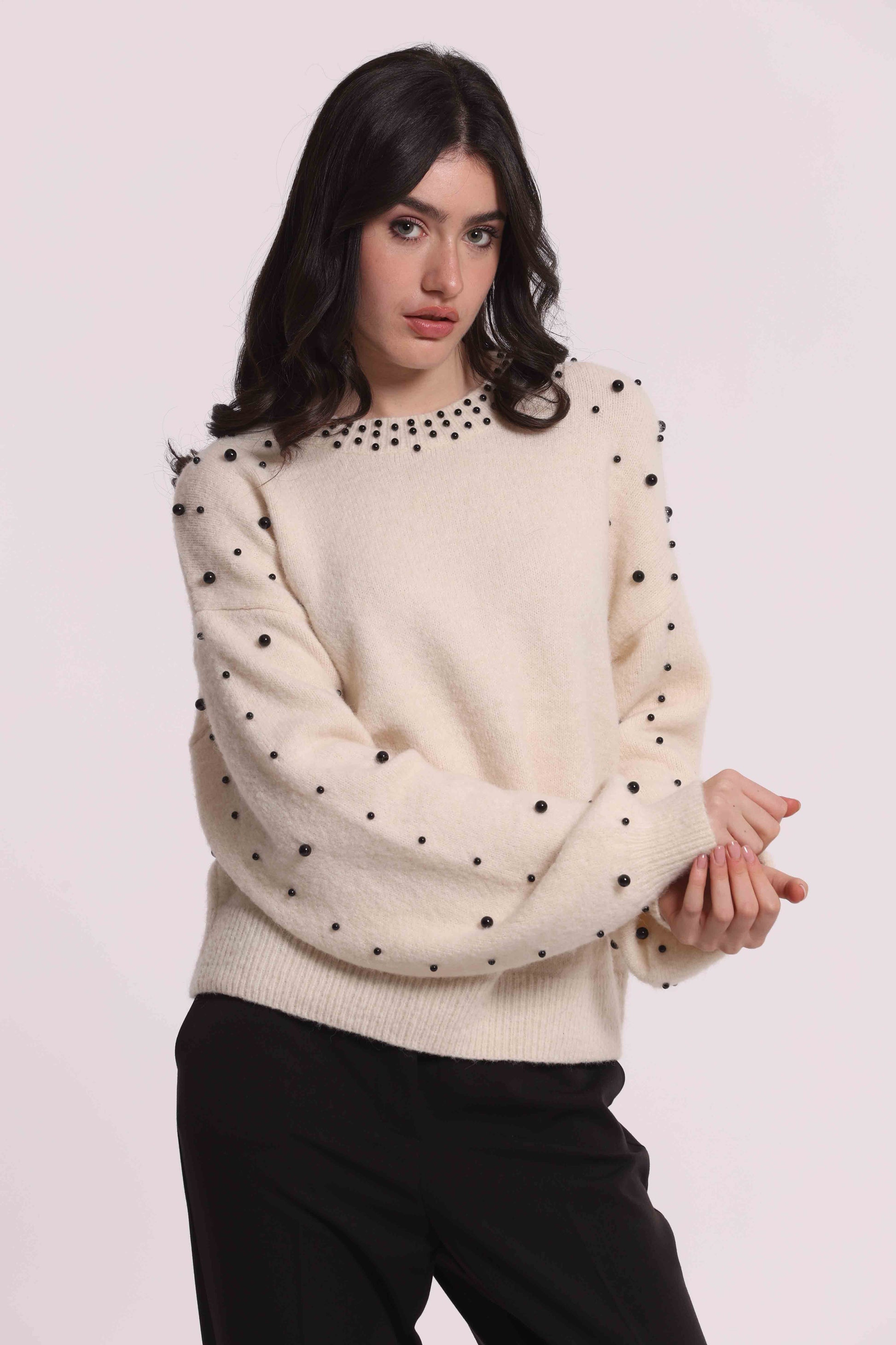 MIMI MUA FIRENZE-MAGLIA SCOLLO TONDO CON PERLE