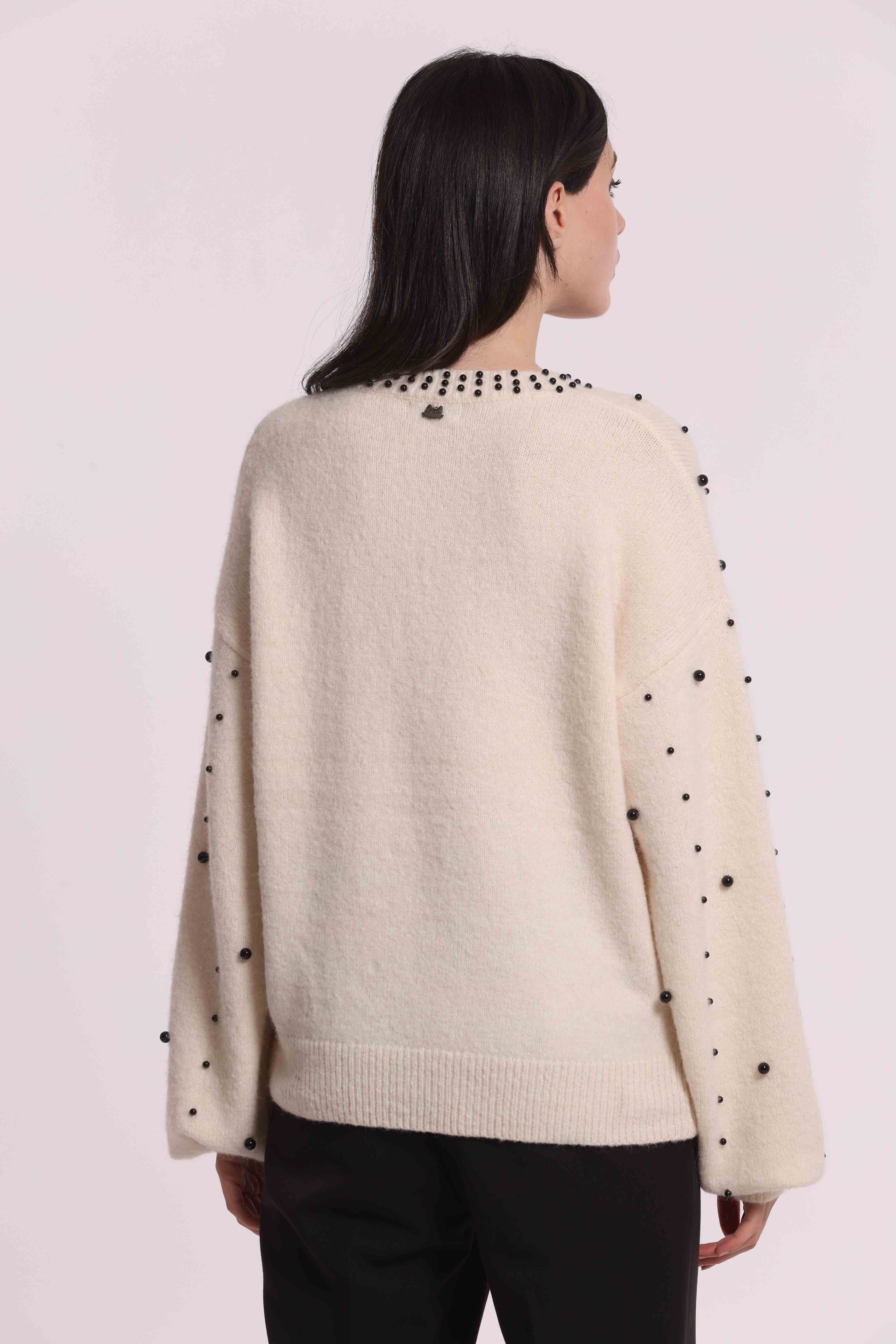 MIMI MUA FIRENZE-MAGLIA SCOLLO TONDO CON PERLE