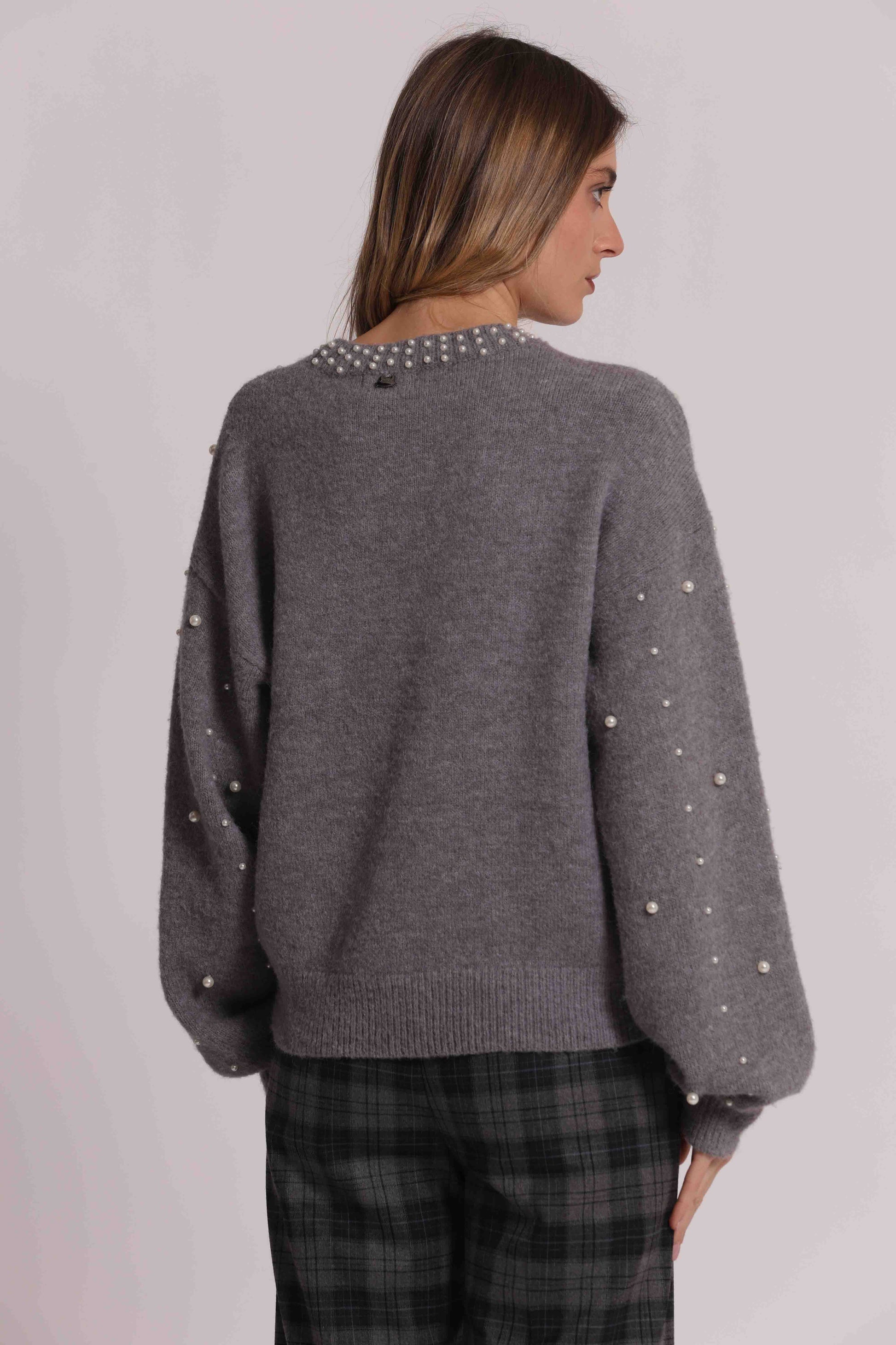 MIMI MUA FIRENZE-MAGLIA SCOLLO TONDO CON PERLE