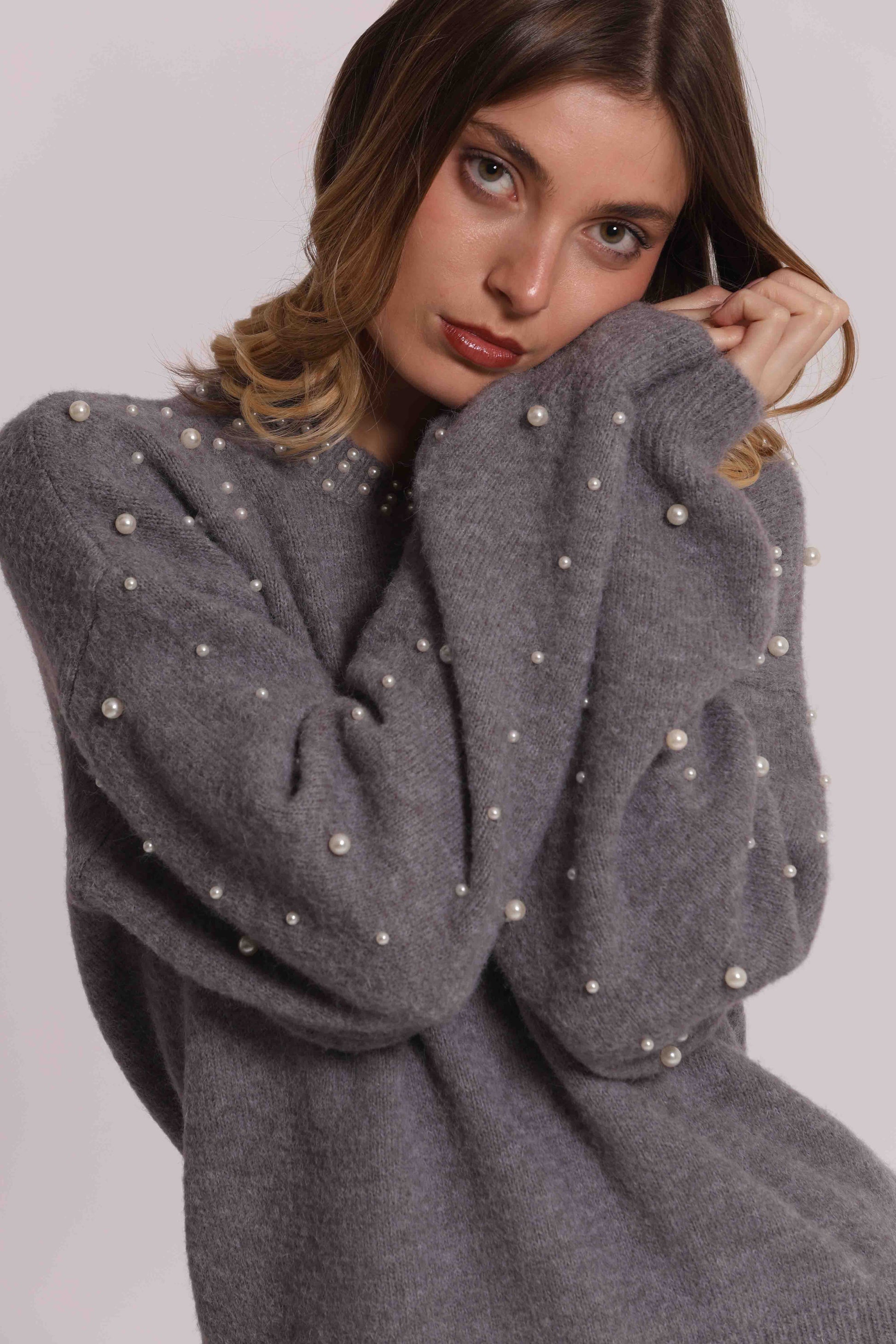 MIMI MUA FIRENZE-MAGLIA SCOLLO TONDO CON PERLE