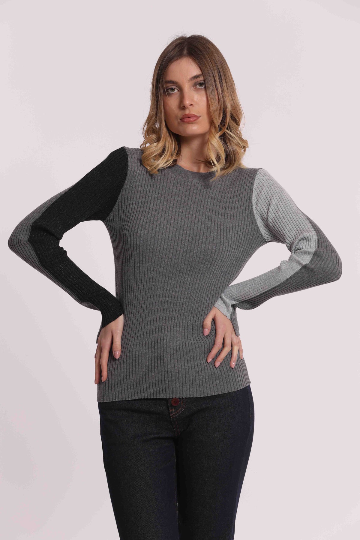 MIMI MUA FIRENZE-MAGLIA SCOLLO CON MANICHE BICOLOR