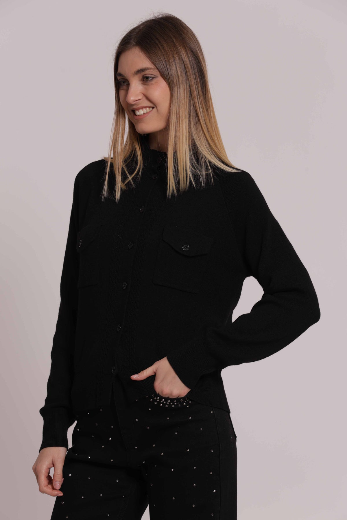 MIMI MUA FIRENZE-MAGLIA CARDIGAN LUPETTO CON TASCHE