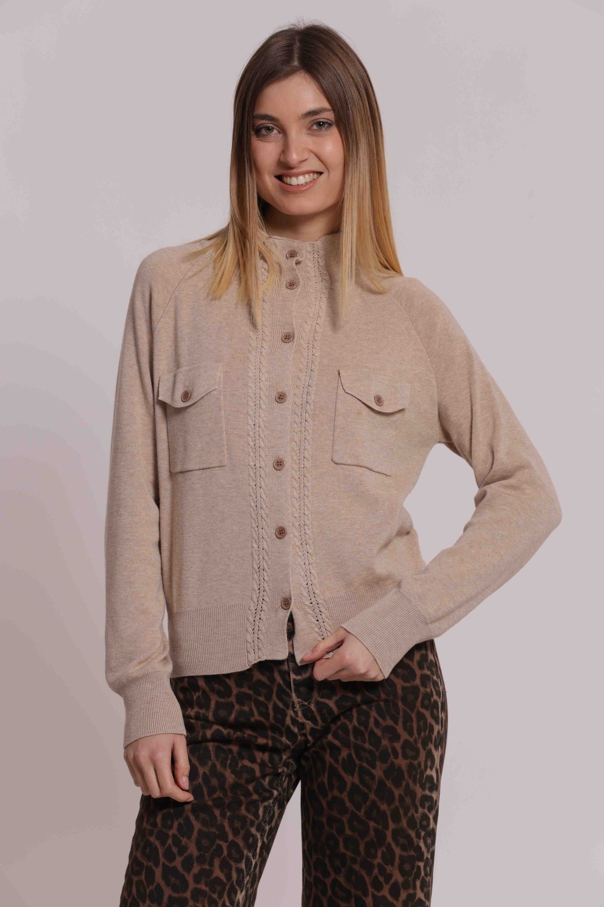 MIMI MUA FIRENZE-MAGLIA CARDIGAN LUPETTO CON TASCHE