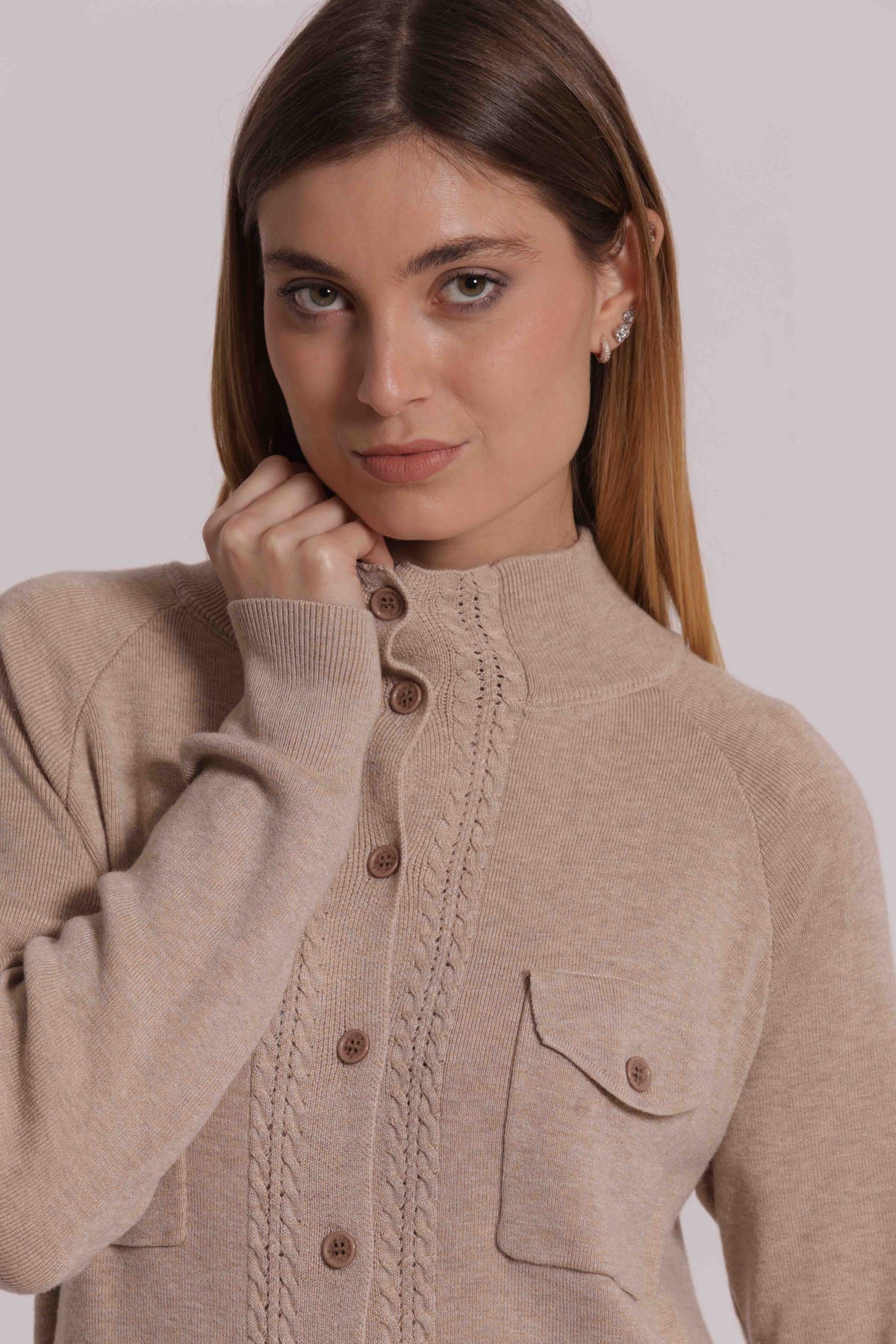 MIMI MUA FIRENZE-MAGLIA CARDIGAN LUPETTO CON TASCHE