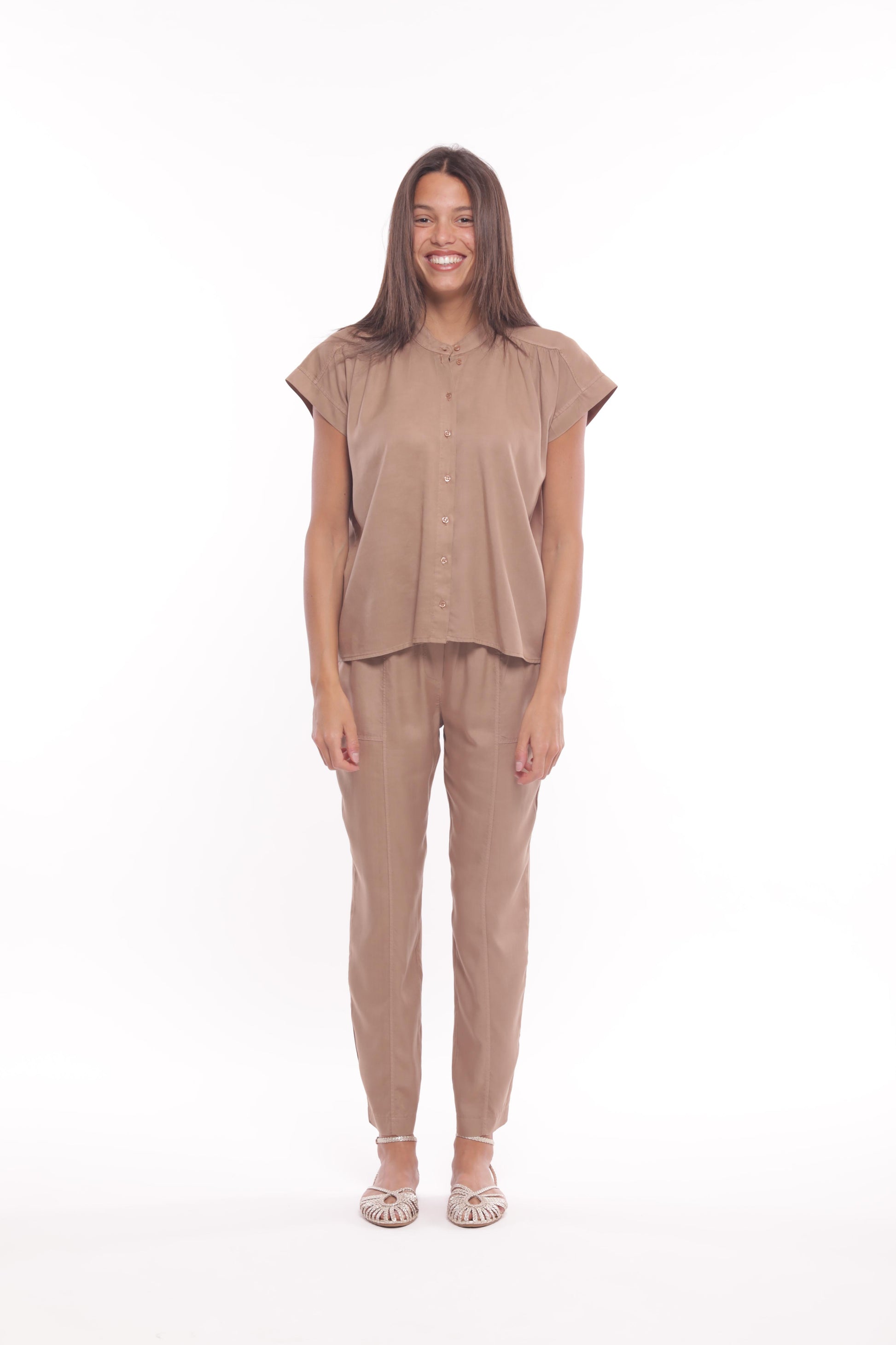 CAMICIA MANICHE CORTE IN TENCEL