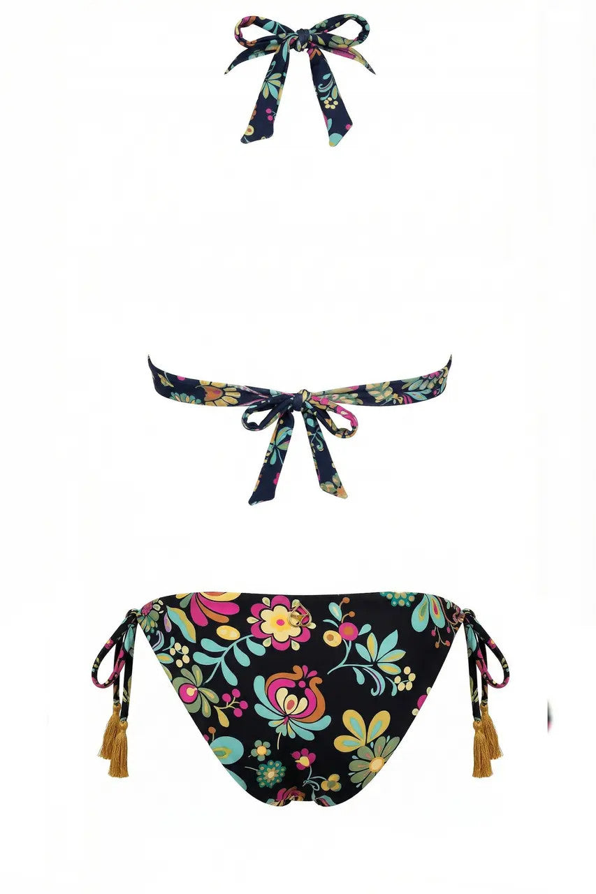 BIKINI TOP A VELA FLOREALE E RICAMI IN PIZZO E SLIP REGULAR