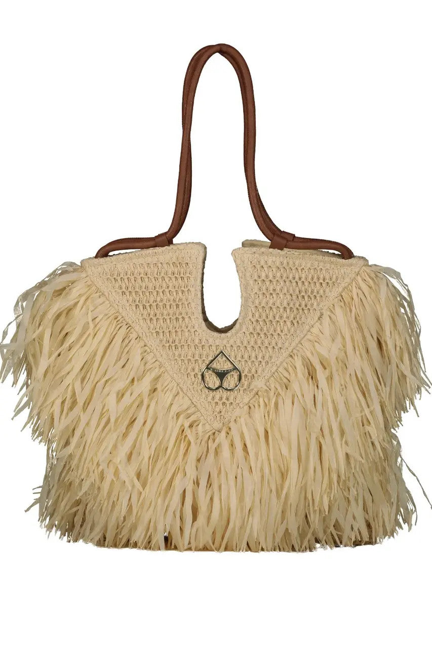 BORSA IN RAFIA CON FRANGE E INTRECCI