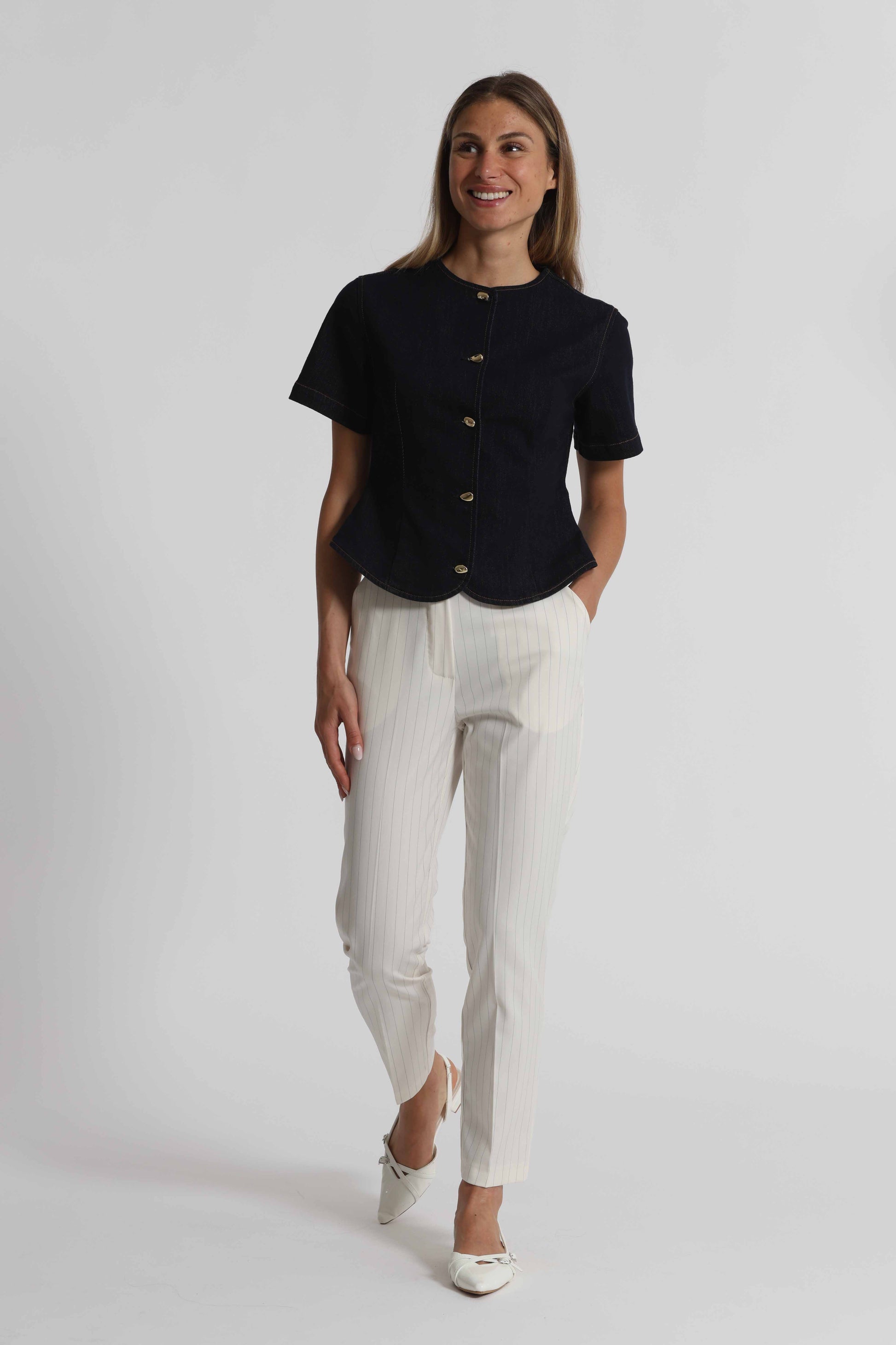 PANTALONE SIGARETTA CON ELASTICO DIETRO GESSATO