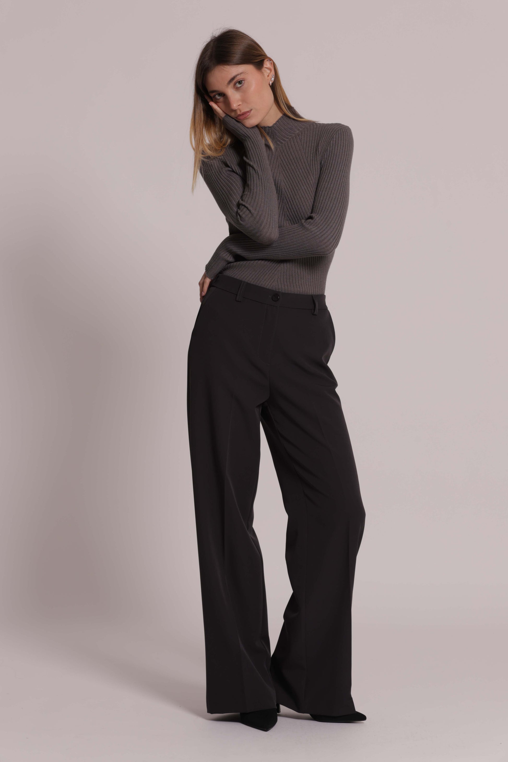 MIMI MUA FIRENZE-PANTALONE PALAZZO CON ELASTICO DIETRO IN TESSUTO TECNICO