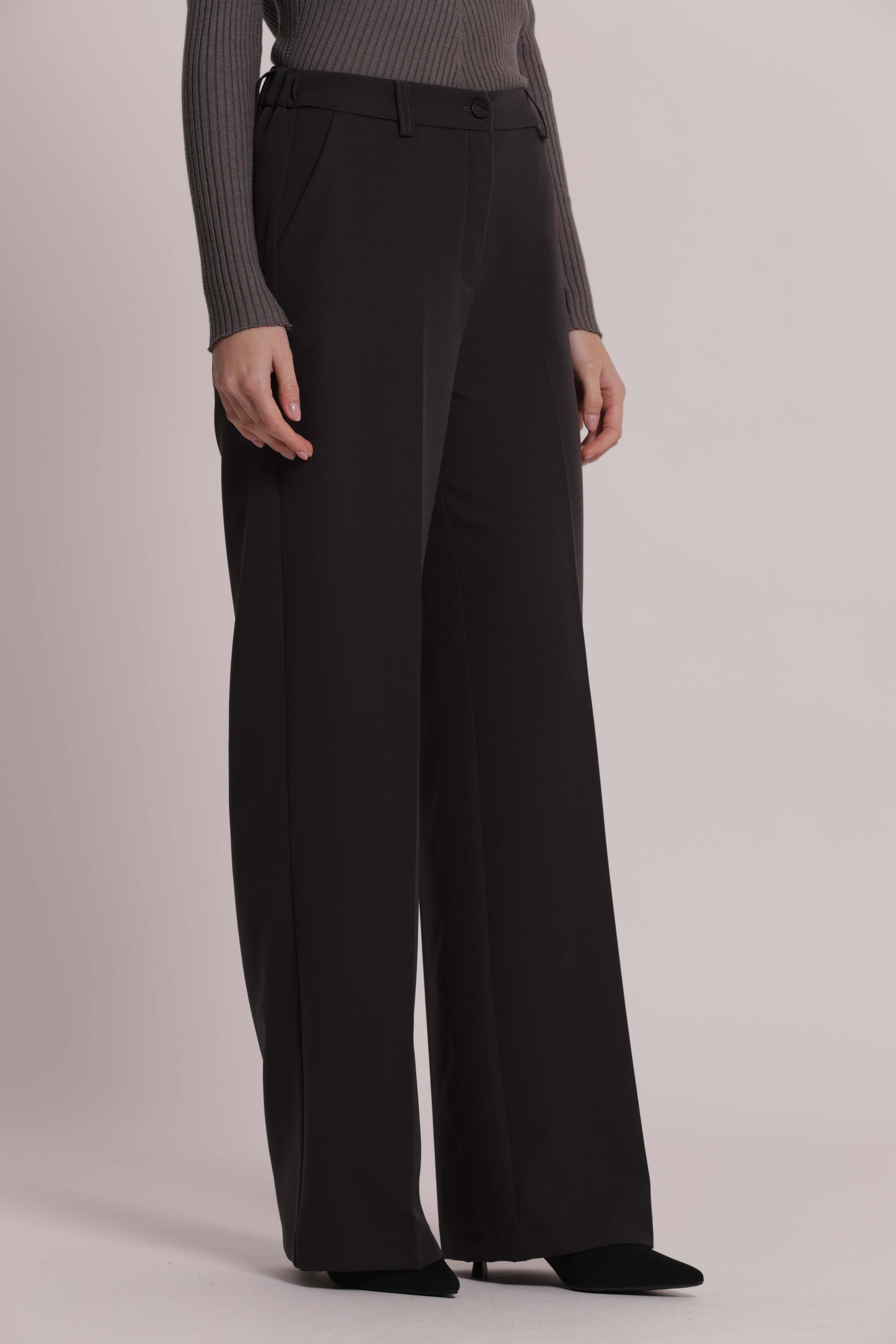 MIMI MUA FIRENZE-PANTALONE PALAZZO CON ELASTICO DIETRO IN TESSUTO TECNICO