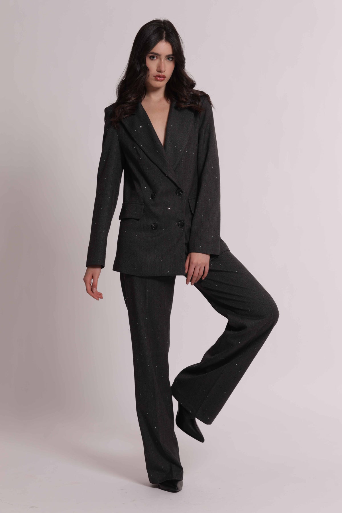 MIMI MUA FIRENZE-PANTALONE DRITTO IN GESSATO CON PAILLETTES