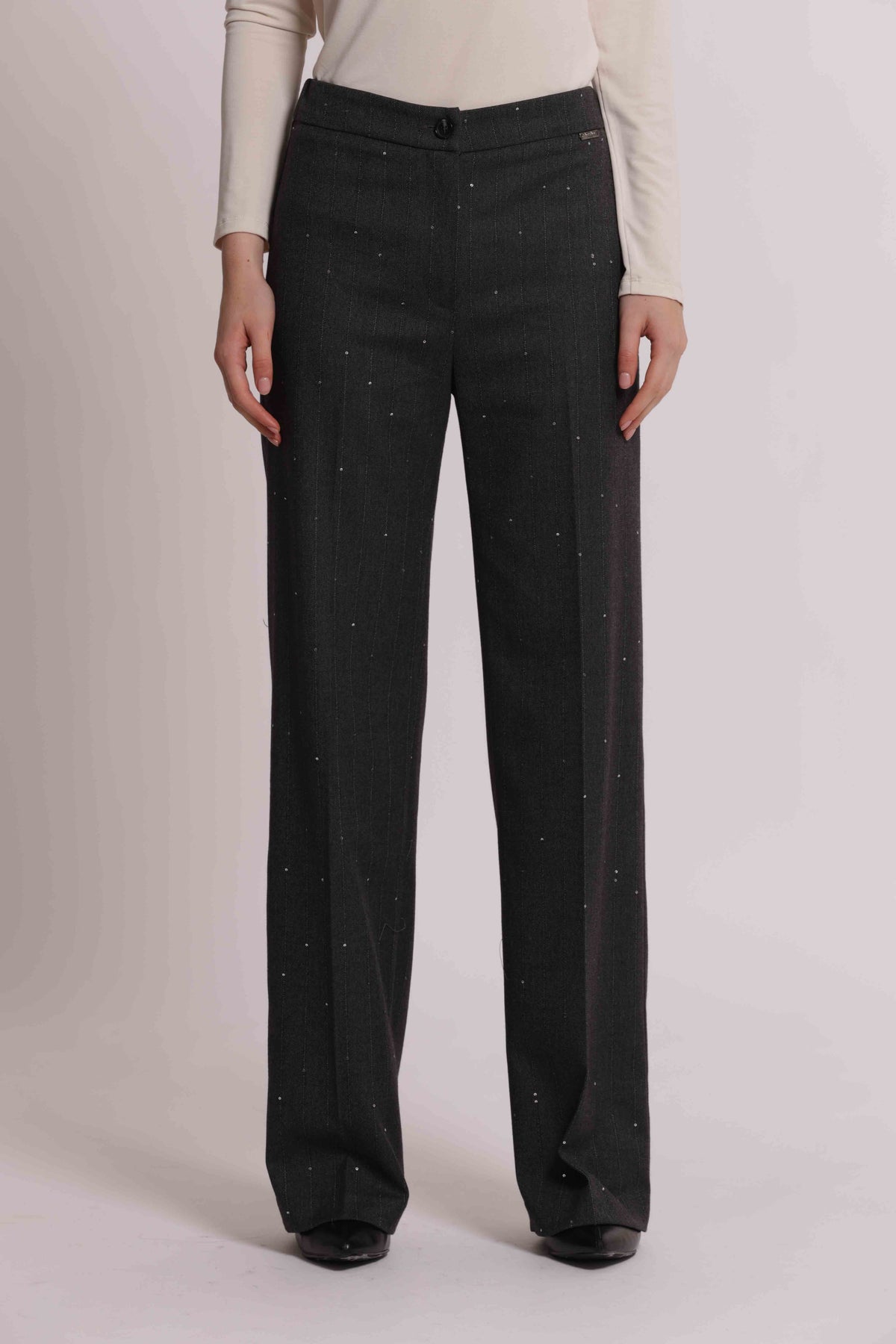 MIMI MUA FIRENZE-PANTALONE DRITTO IN GESSATO CON PAILLETTES