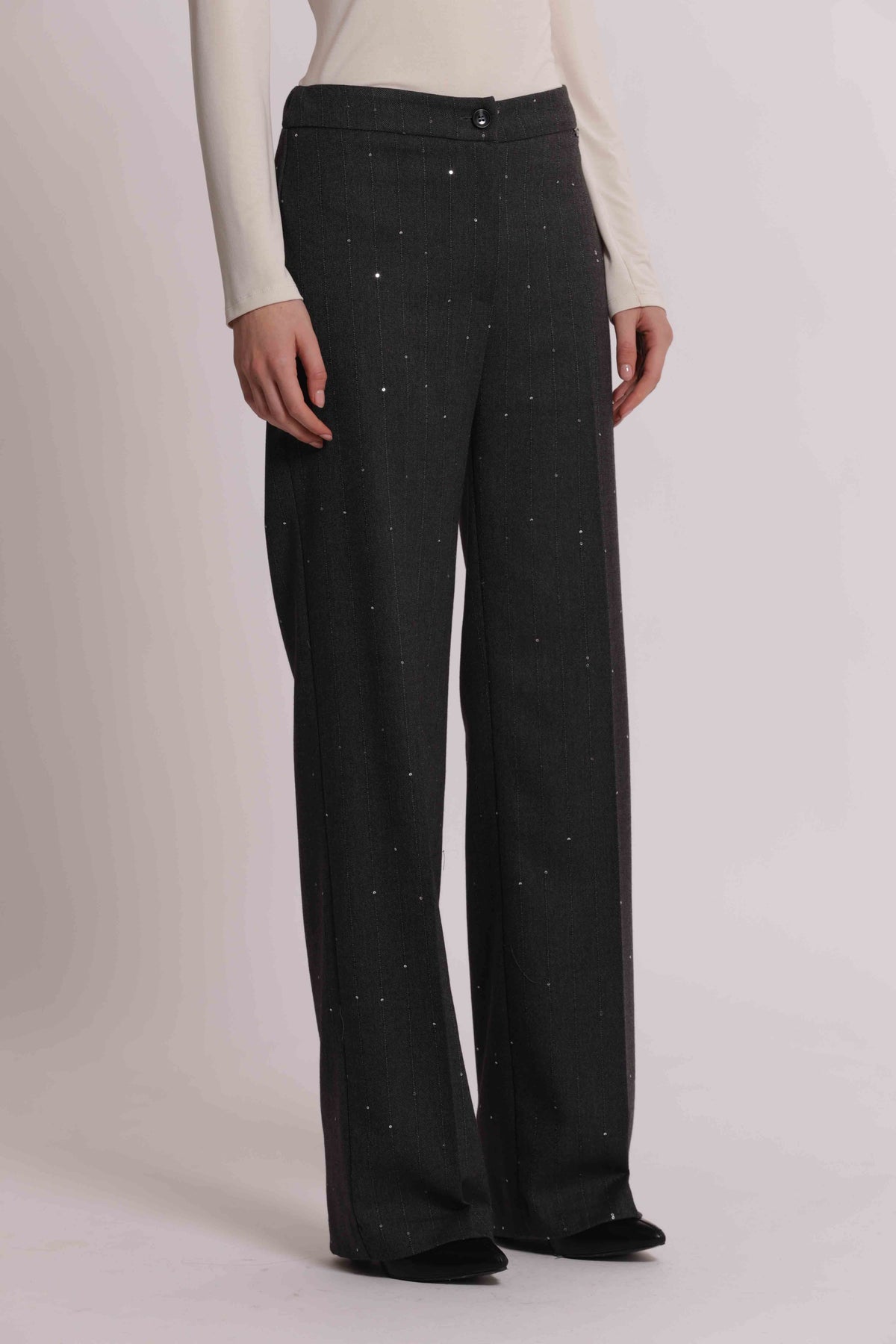 MIMI MUA FIRENZE-PANTALONE DRITTO IN GESSATO CON PAILLETTES