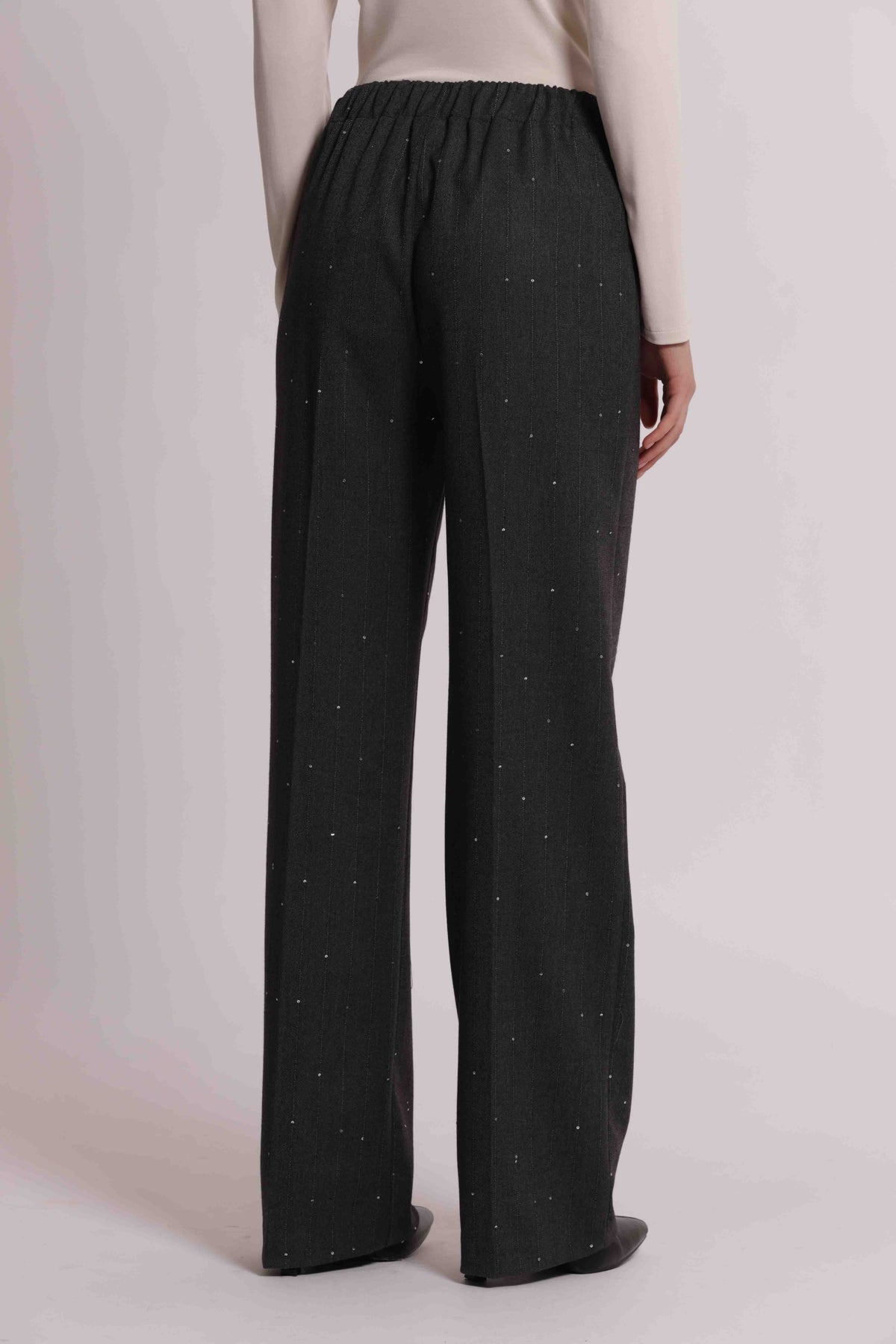 MIMI MUA FIRENZE-PANTALONE DRITTO IN GESSATO CON PAILLETTES
