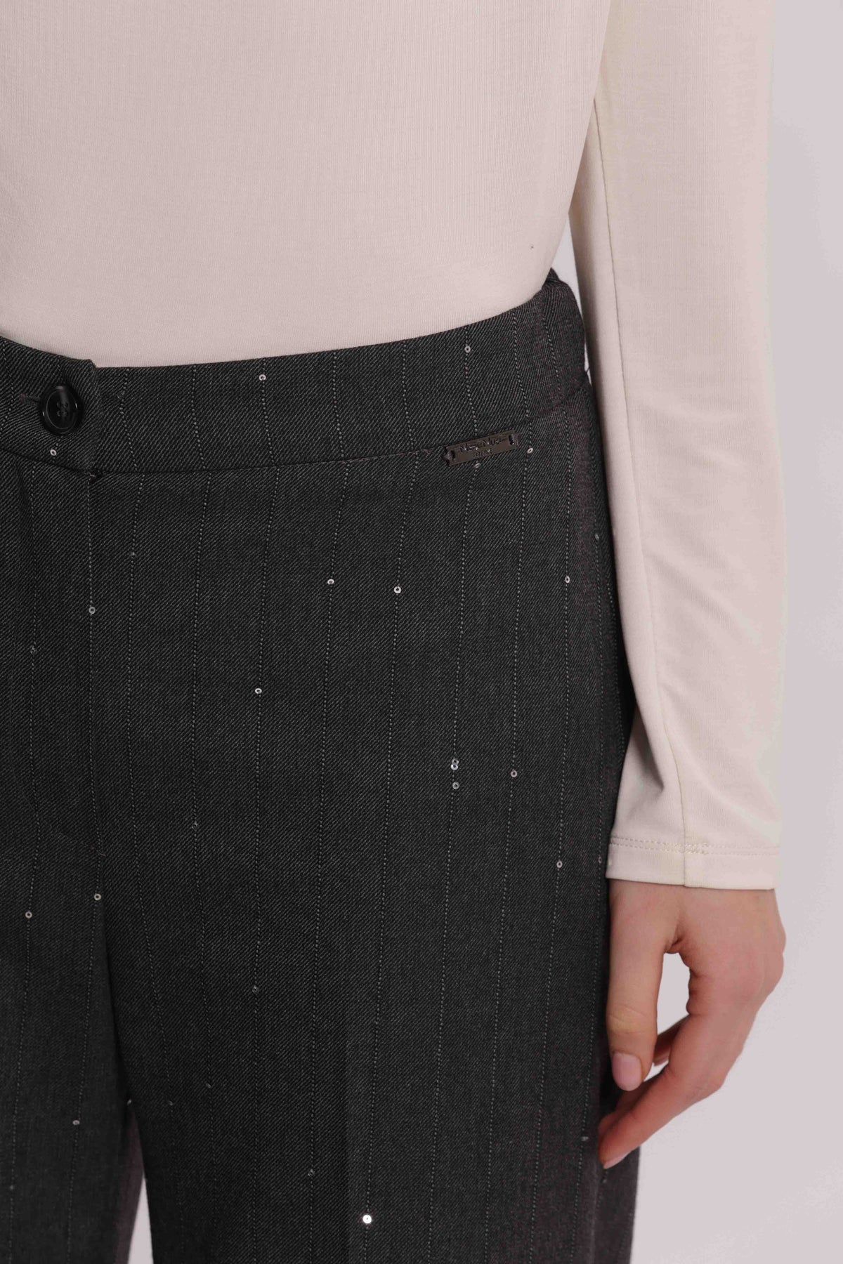 MIMI MUA FIRENZE-PANTALONE DRITTO IN GESSATO CON PAILLETTES