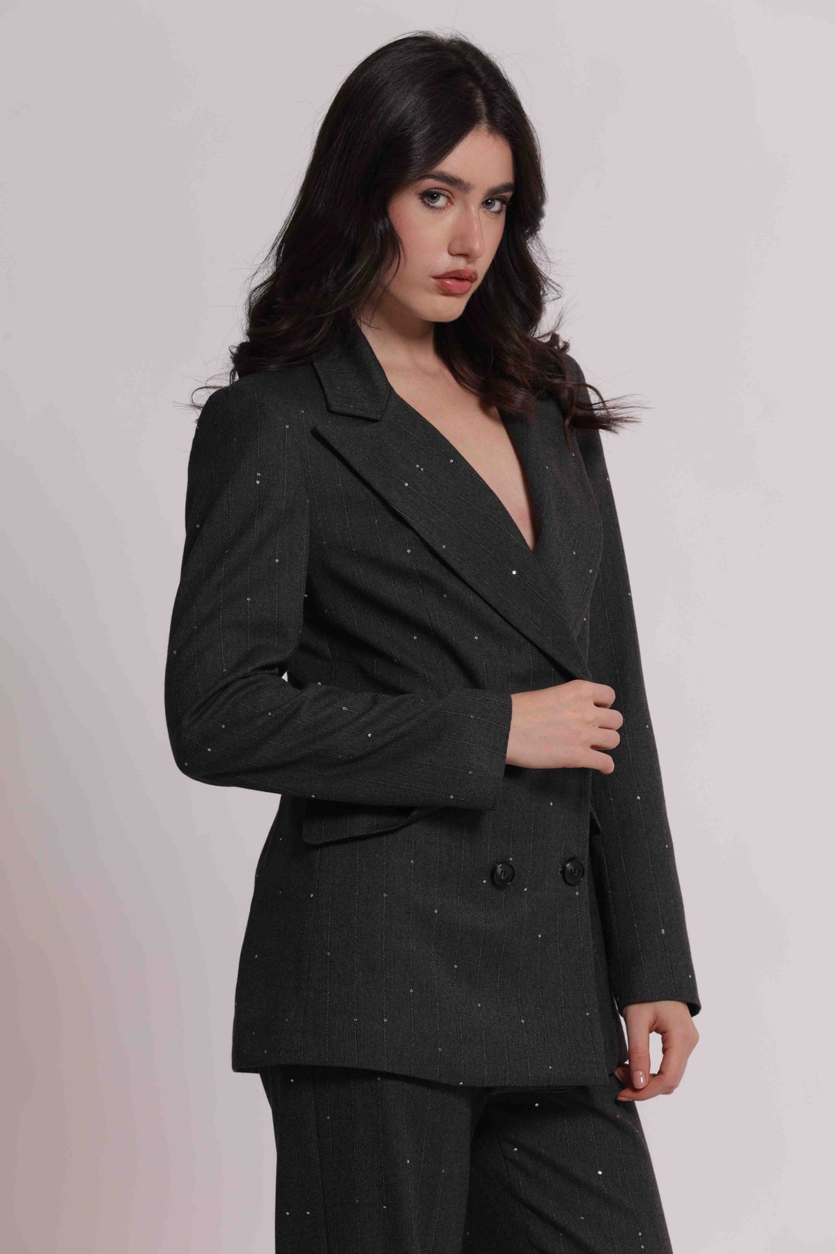 MIMI MUA FIRENZE-GIACCA LUNGA IN GESSATO CON PAILLETTES