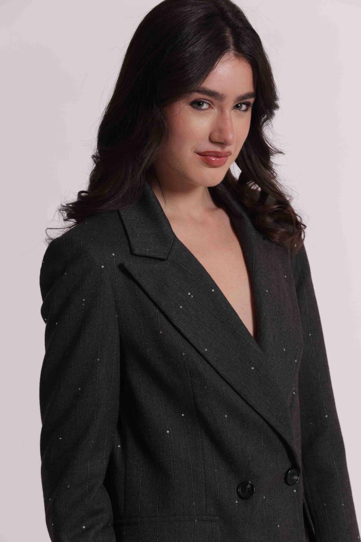 MIMI MUA FIRENZE-GIACCA LUNGA IN GESSATO CON PAILLETTES