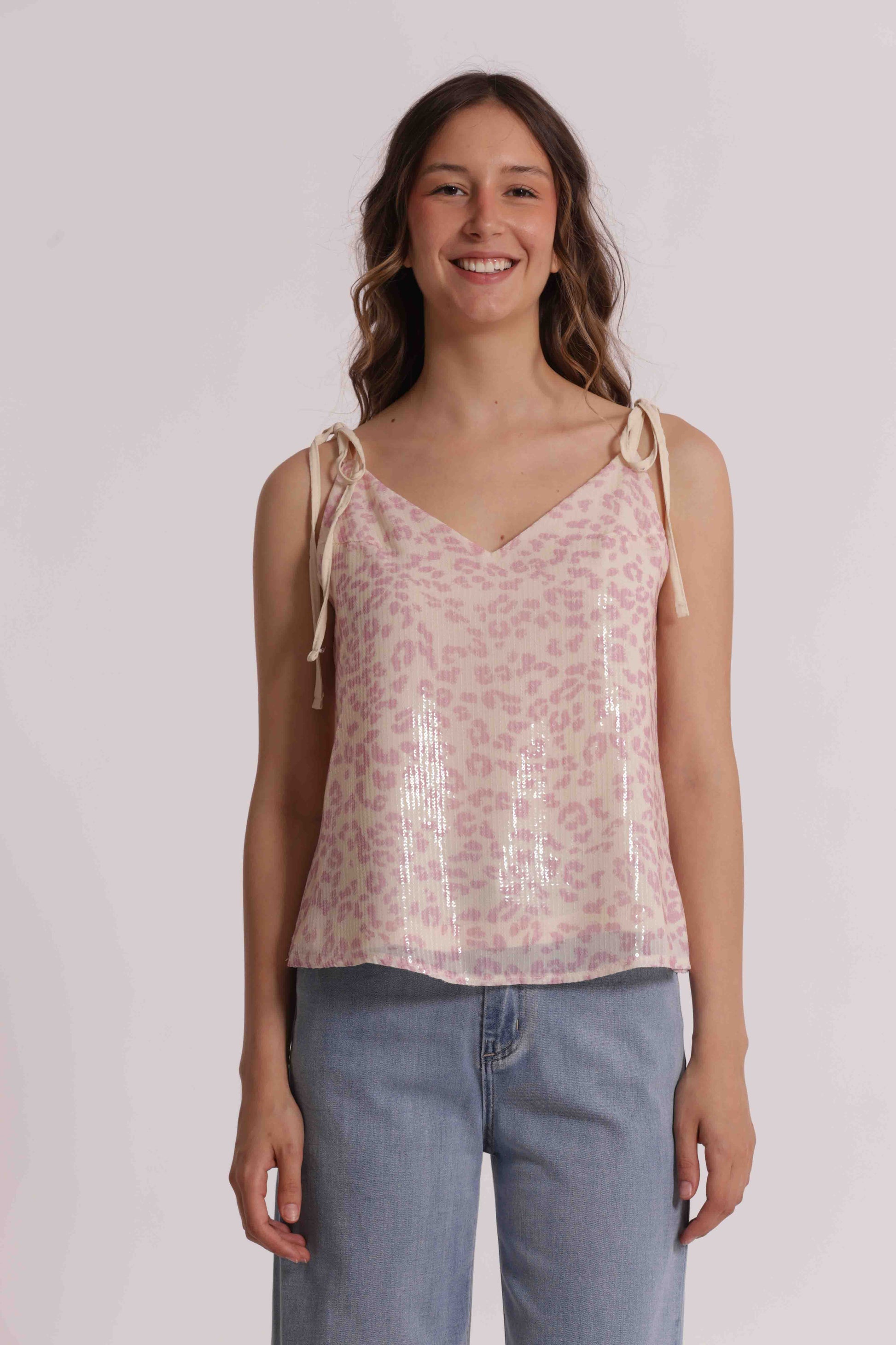 TOP CON PAILLETTES IN FANTASIA ANIMALIER