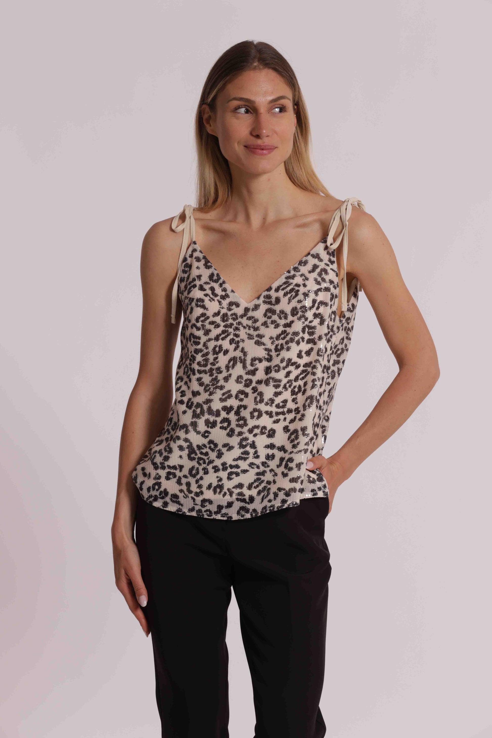 TOP CON PAILLETTES IN FANTASIA ANIMALIER