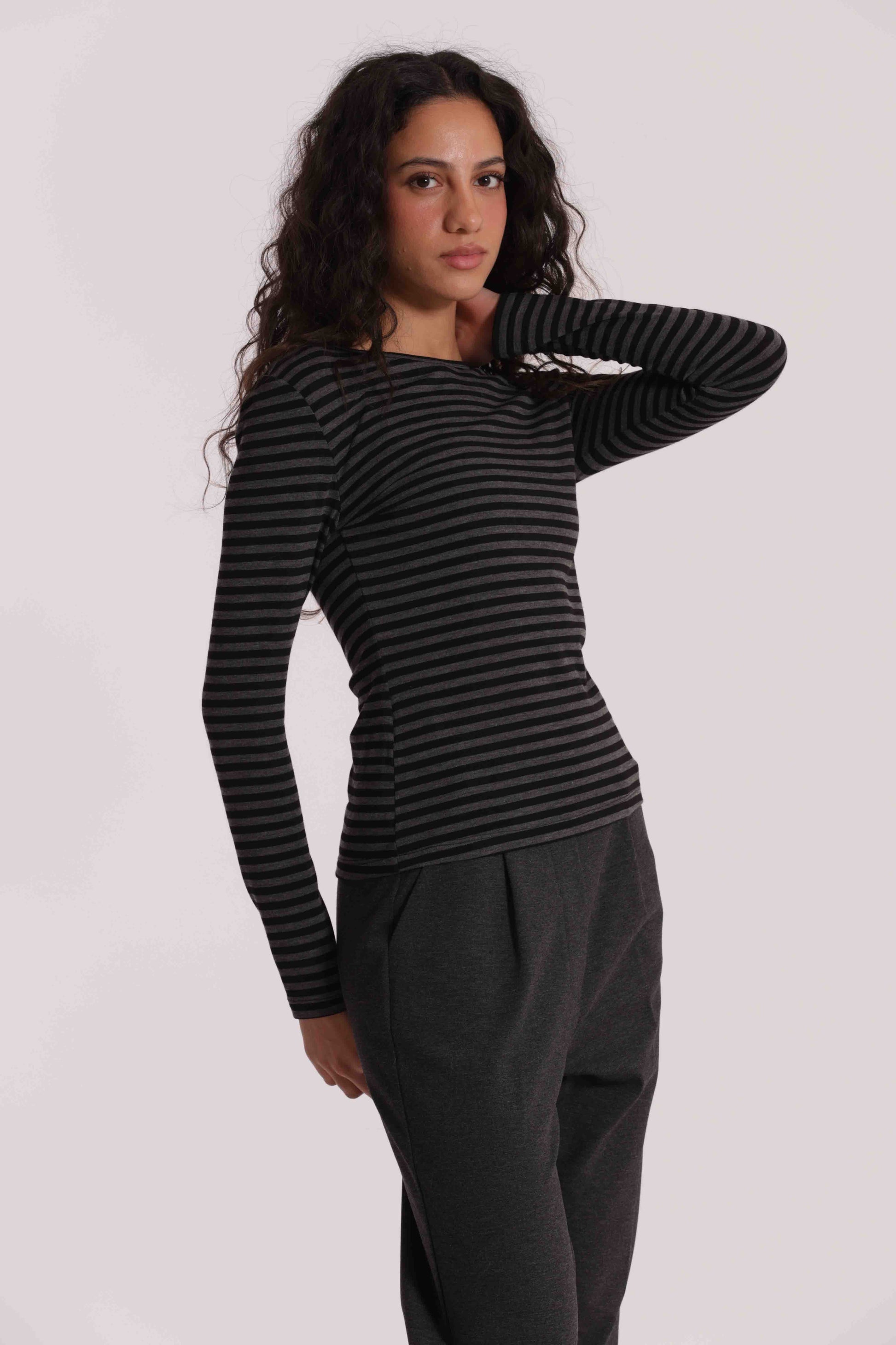 MAGLIA SCOLLO TONDO A RIGHE