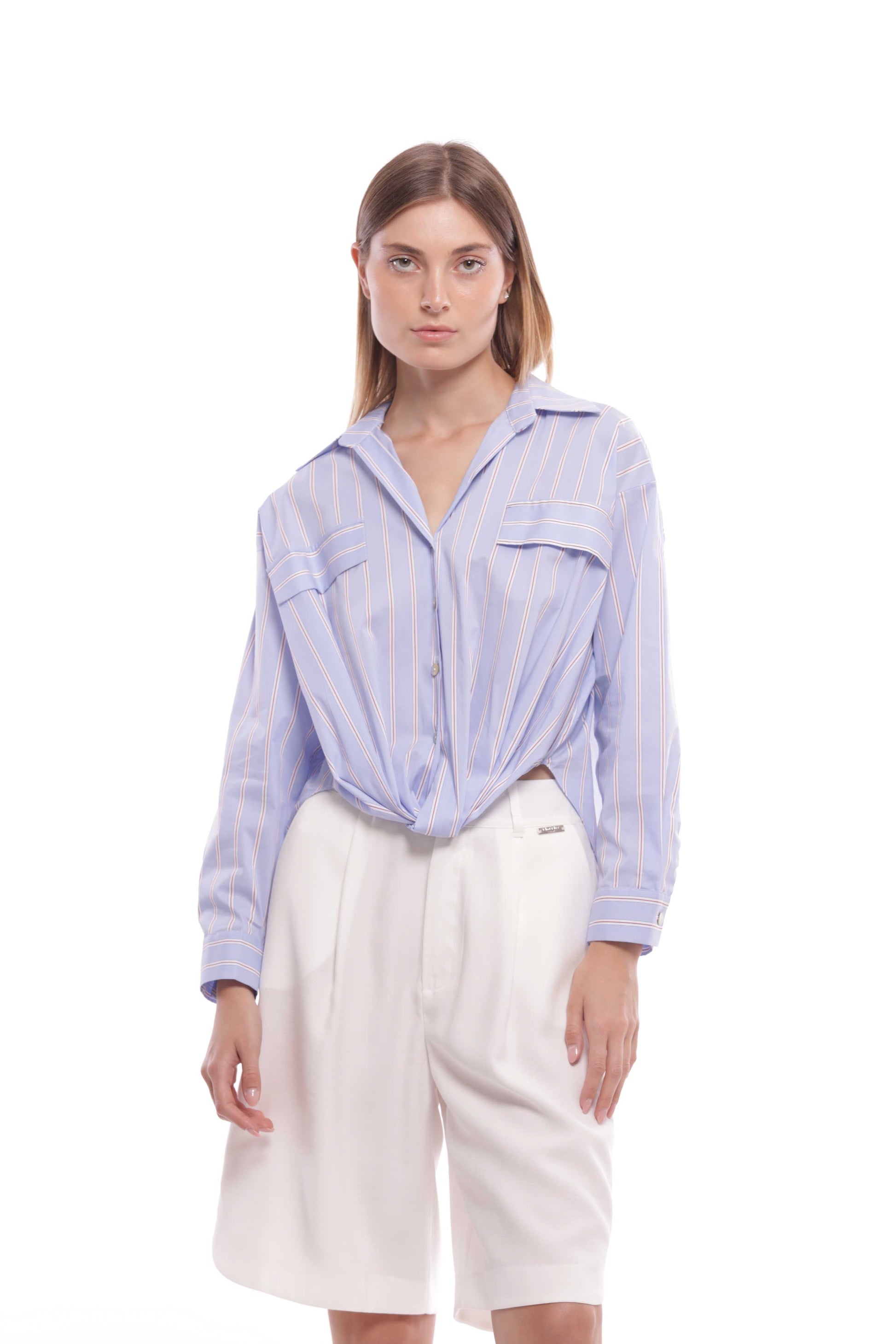 CAMICIA IN COTONE A RIGHE CON NODO