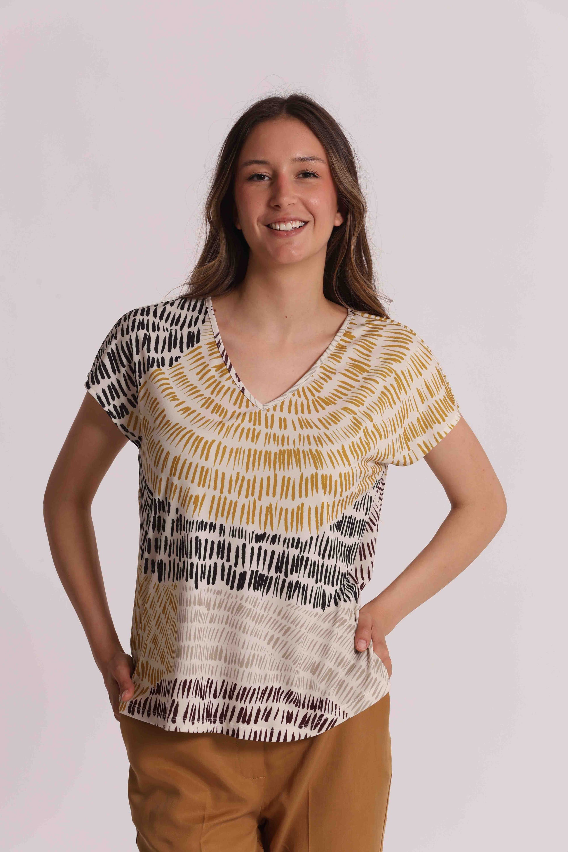 BLUSA A MANICHE CORTE IN ITY IN FANTASIA