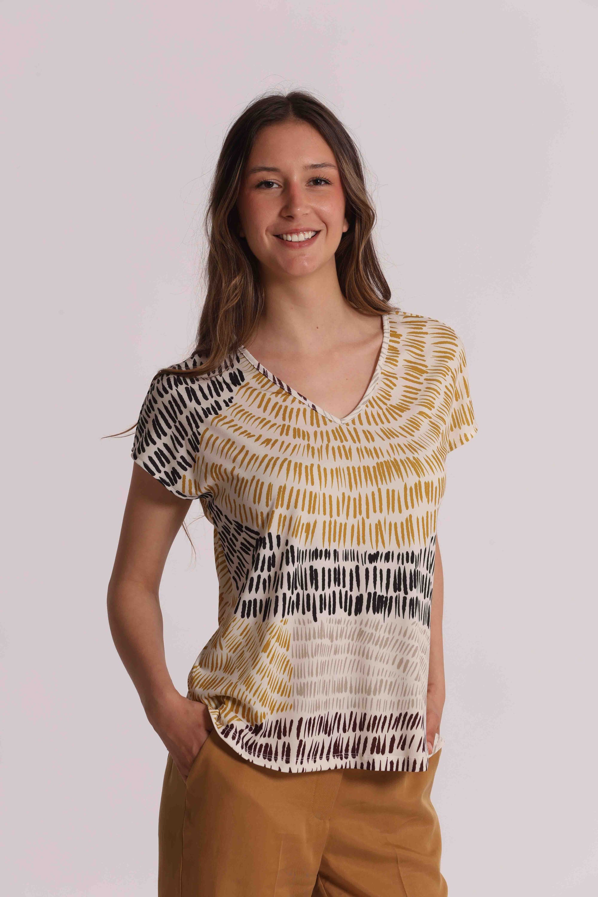 BLUSA A MANICHE CORTE IN ITY IN FANTASIA