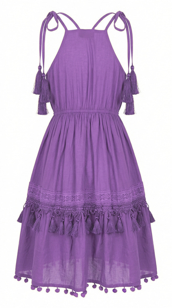 Minidress con ricami tono su tono e nappe
