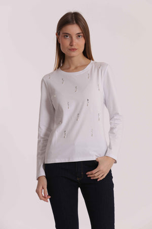 T-SHIRT CON PIOGGIA DI PERLE