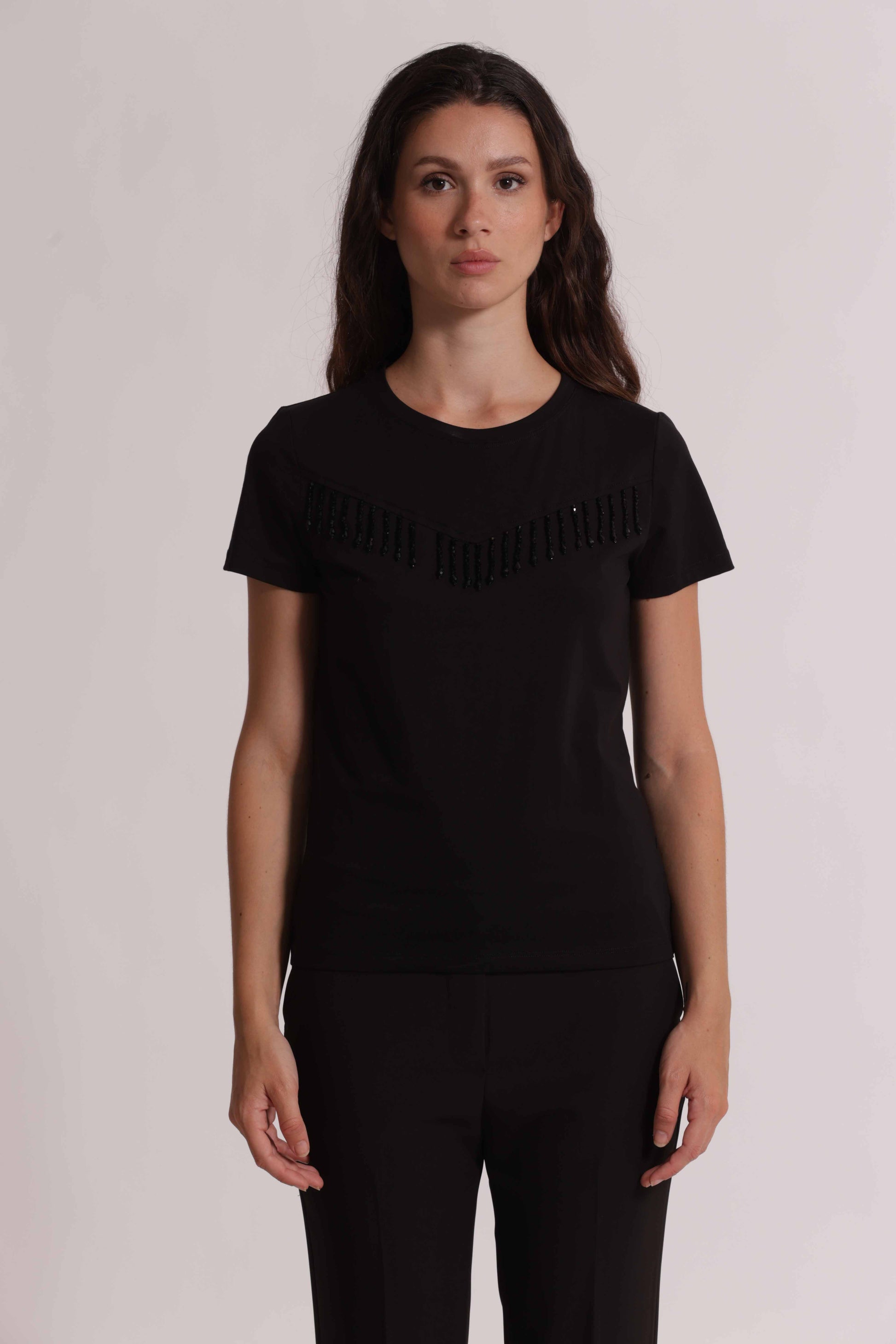 T-SHIRT CON FRANGE DI PERLINE