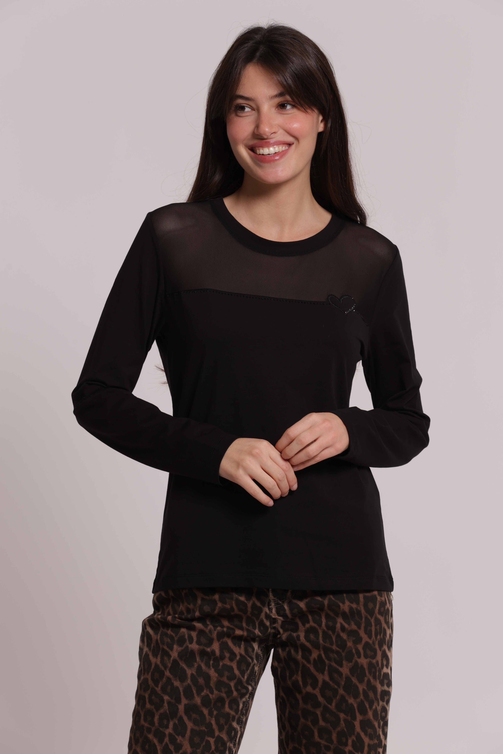 MIMI MUA FIRENZE-T-SHIRT MANICHE LUNGHE CON TRASPARENZA SU SPALLE