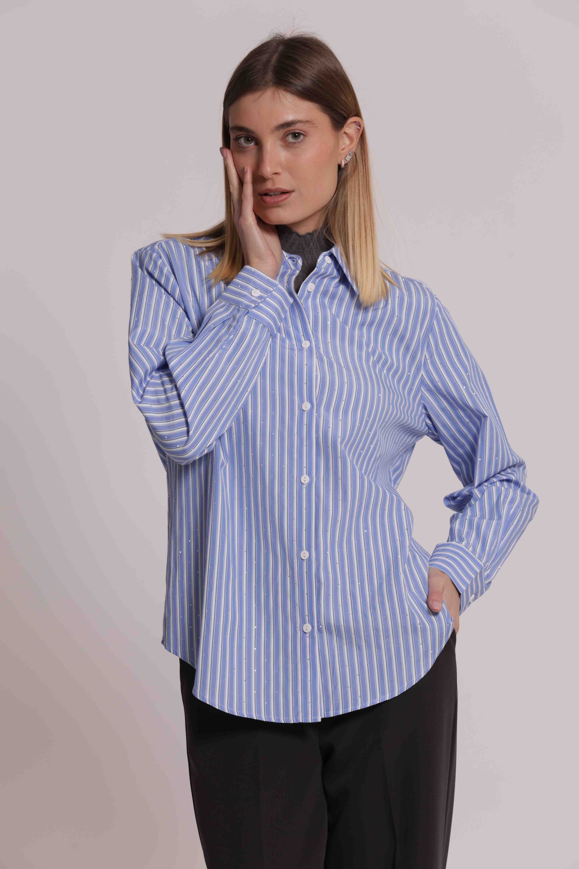 MIMI MUA FIRENZE-CAMICIA A RIGHE CON STRASS