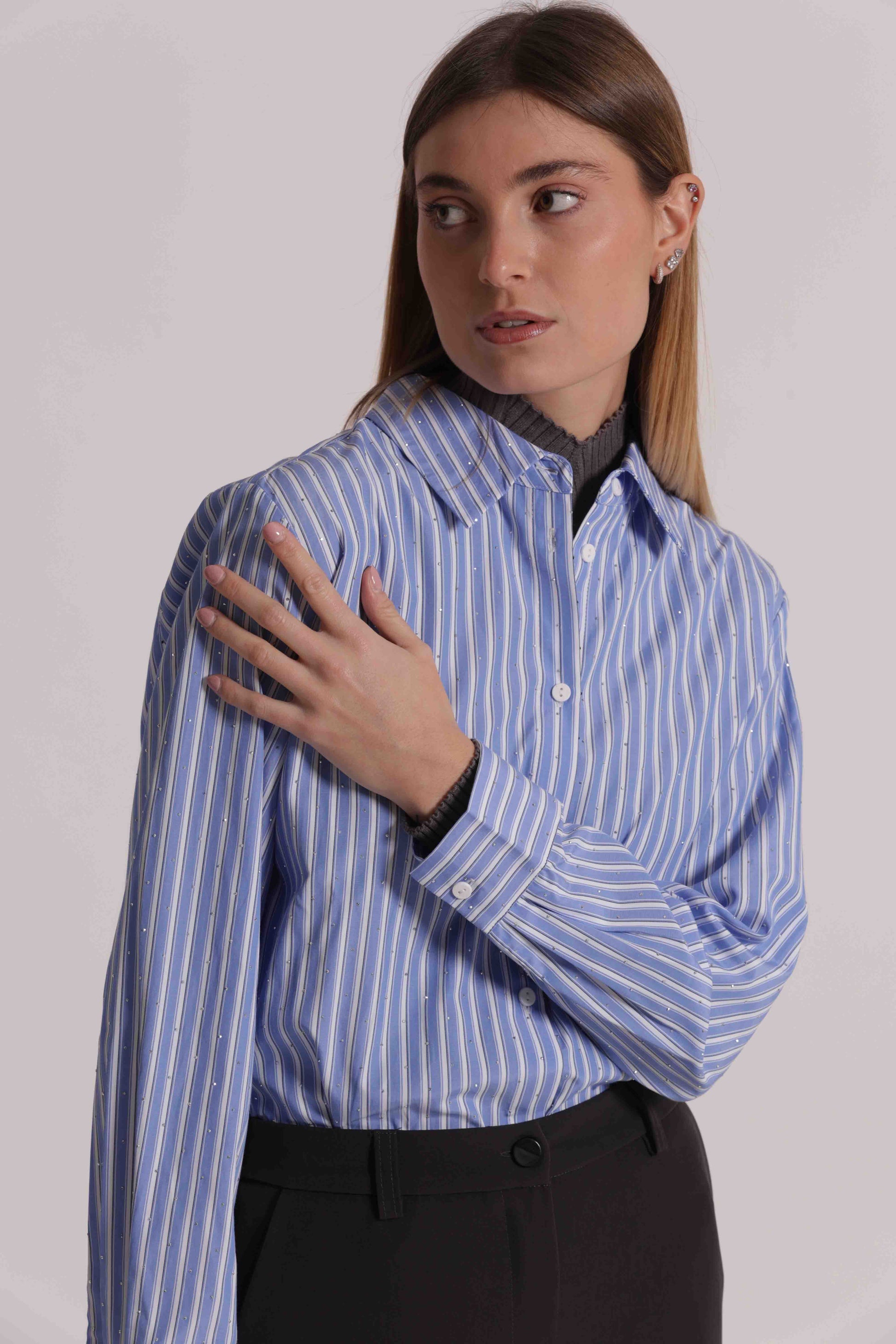MIMI MUA FIRENZE-CAMICIA A RIGHE CON STRASS