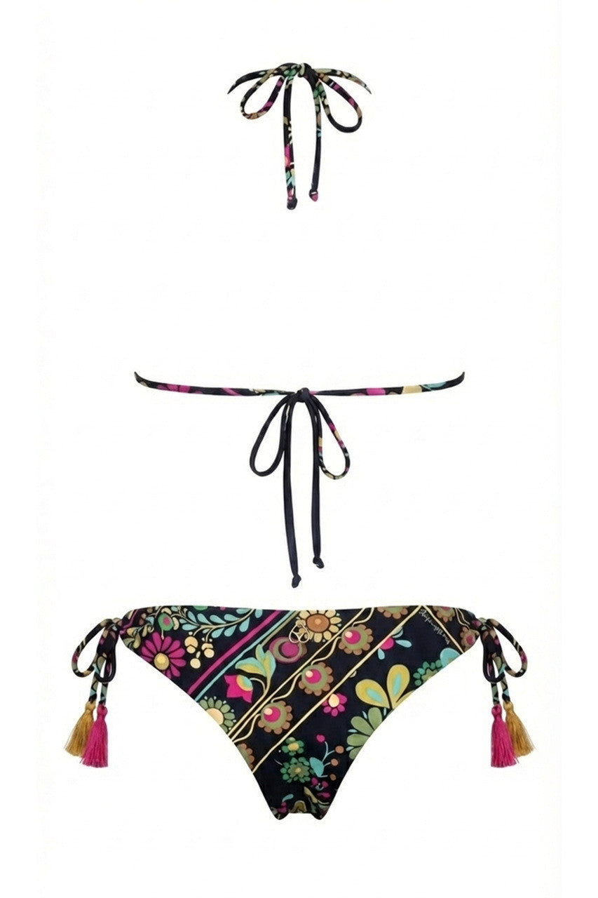 FLORAL TRIANGLE BIKINI WITH LACE EMBROIDERY AND BRAZILIAN BRIEFS