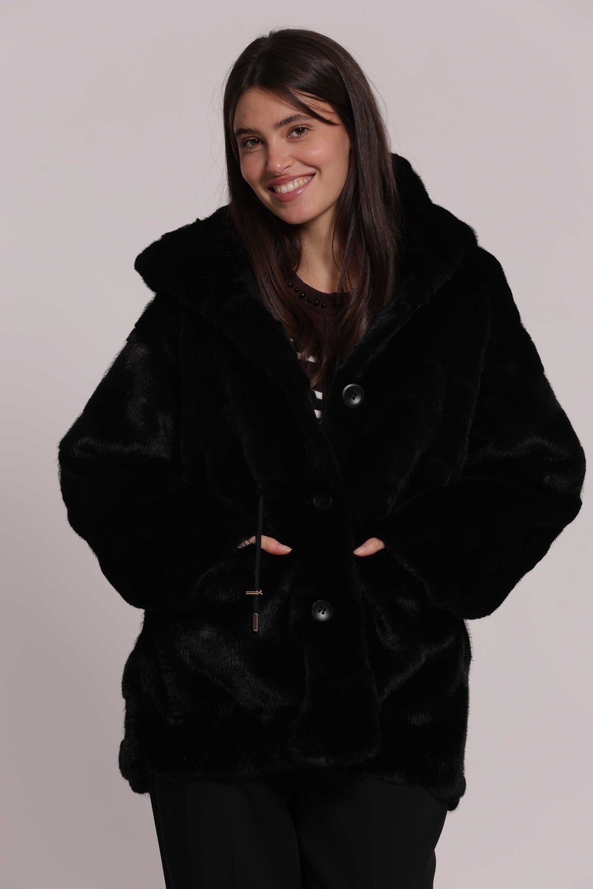 MIMI MUA FIRENZE-CAPPOTTO EFFETTO PELLICCIA CON COULISSE