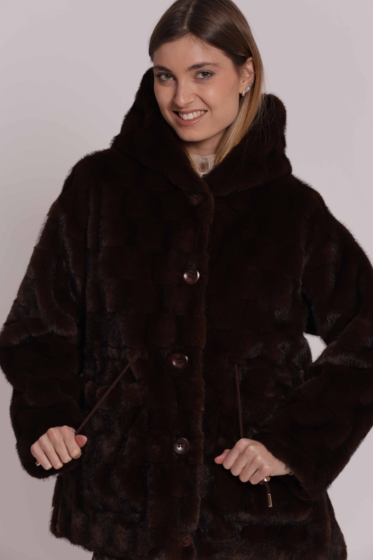 MIMI MUA FIRENZE-CAPPOTTO EFFETTO PELLICCIA CON COULISSE