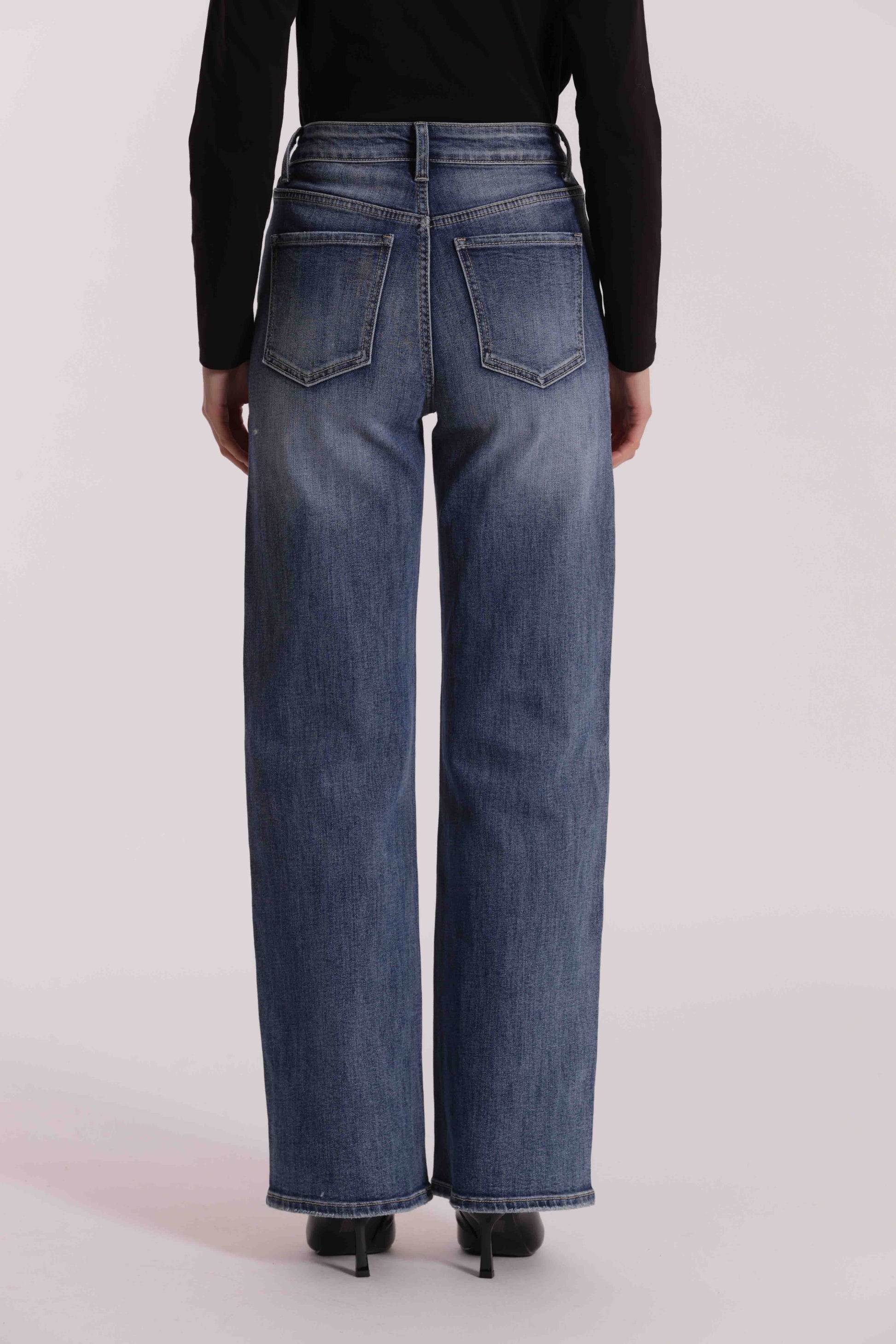 JEANS WIDE LEG CON STRASS TRASPARENTI