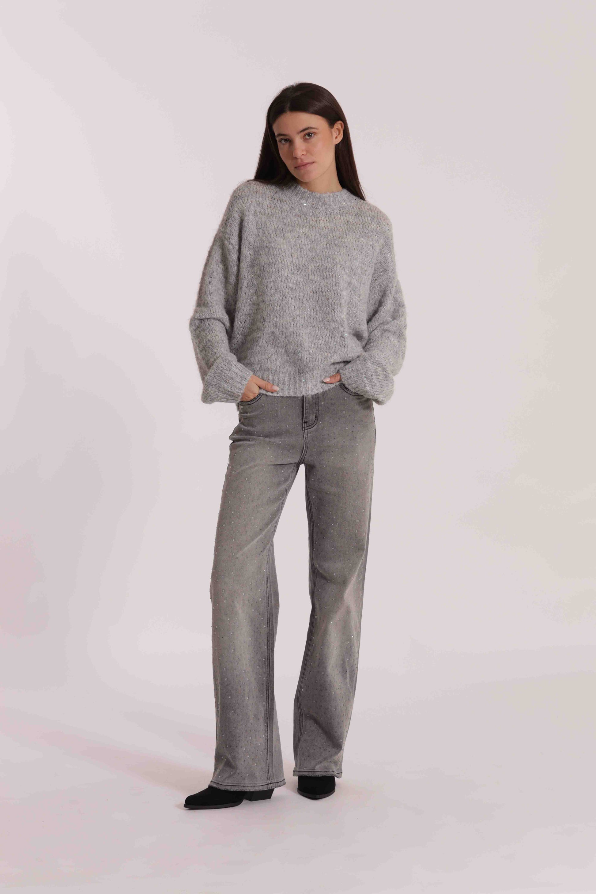 JEANS WIDE LEG CON STRASS TRASPARENTI