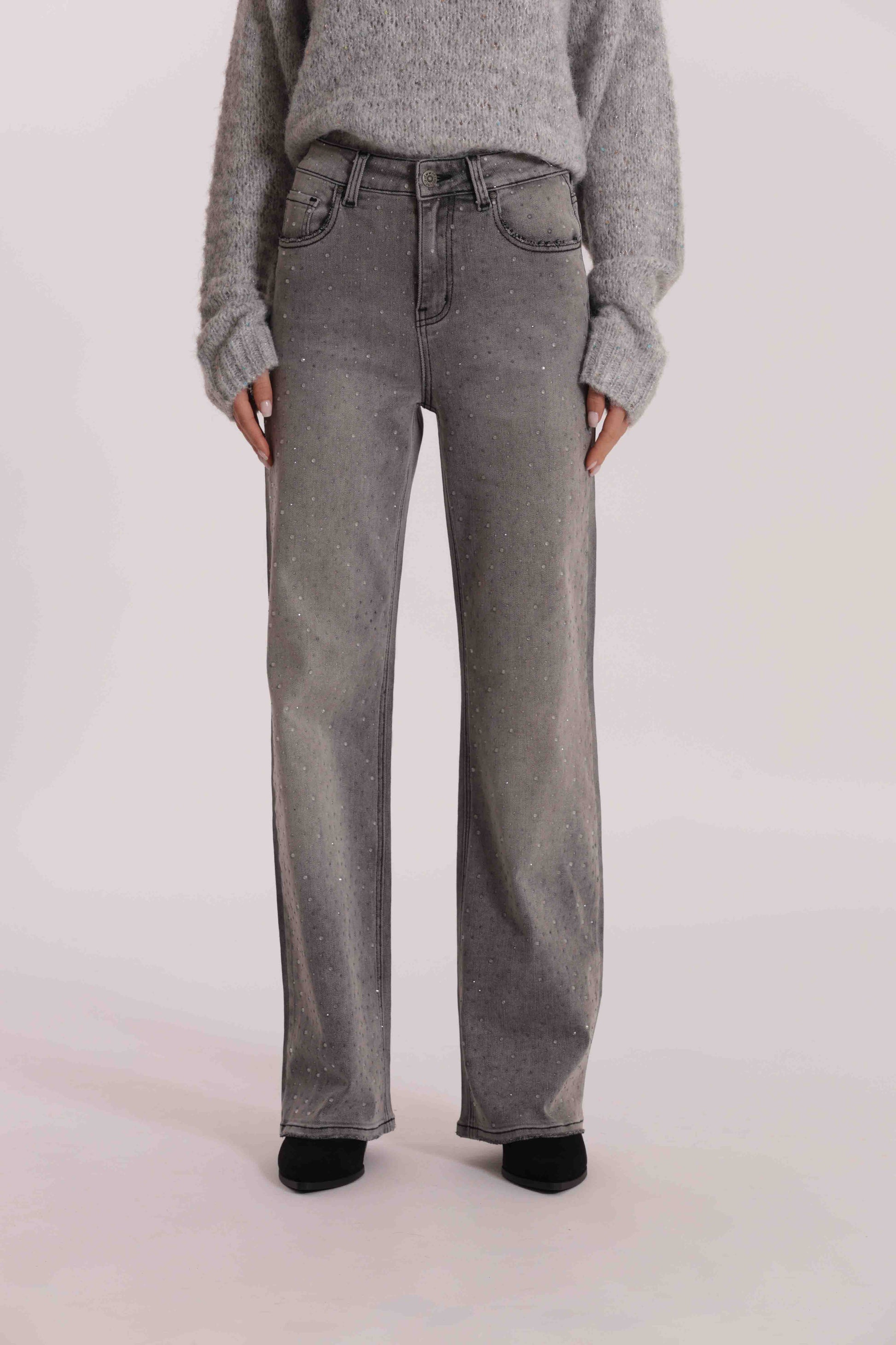 JEANS WIDE LEG CON STRASS TRASPARENTI