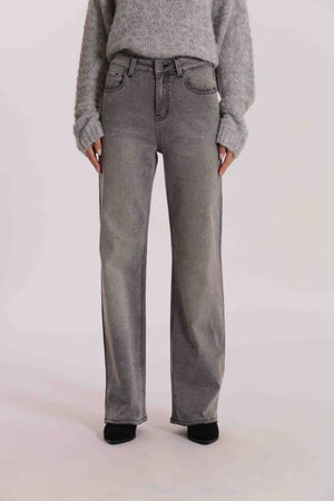 JEANS WIDE LEG CON STRASS TRASPARENTI