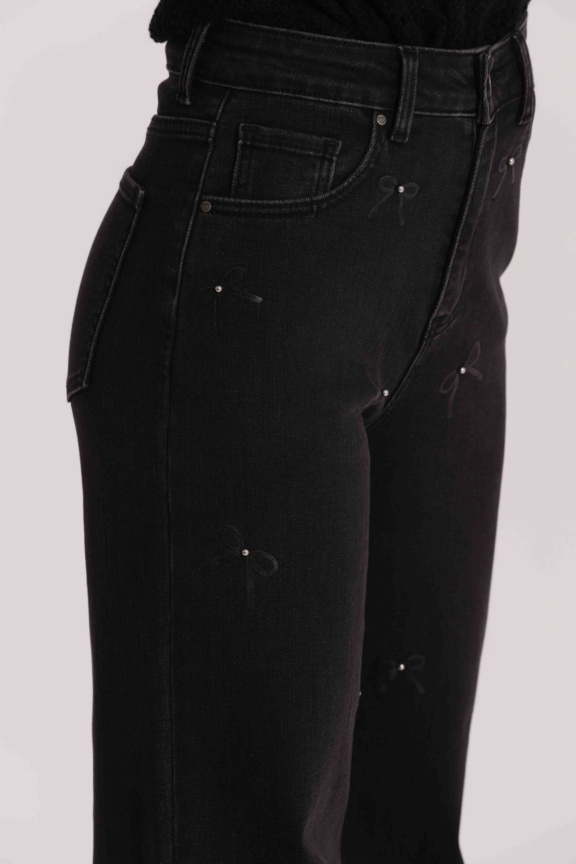 JEANS WIDE LEG CON STAMPA FIOCCO
